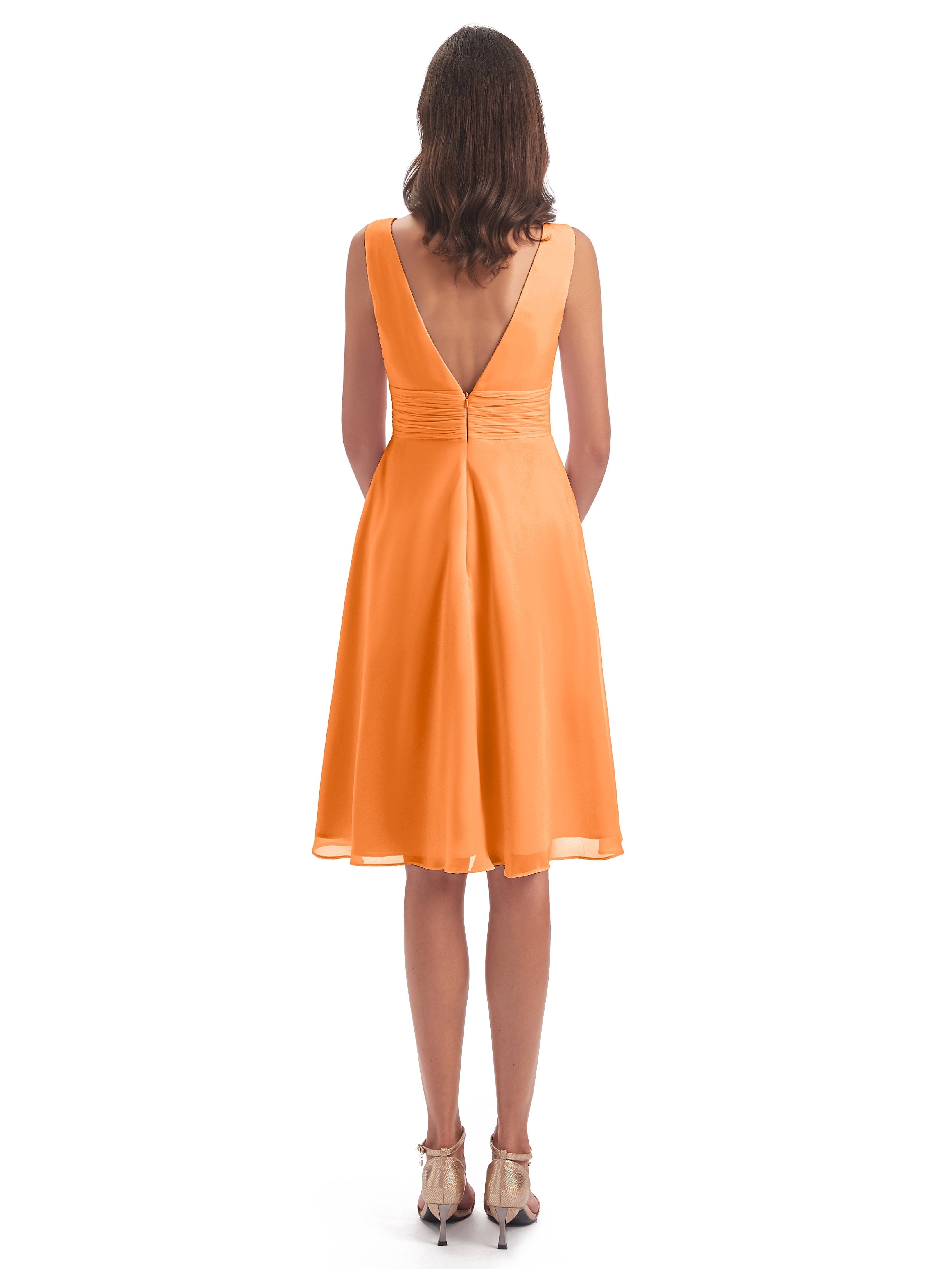 Esperanza Knee Length High Low V-neck Chiffon Bridesmaid Dresses