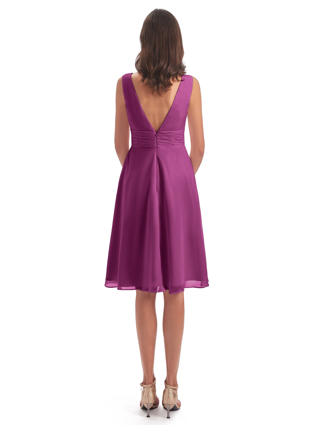 Esperanza Knee Length High Low V-neck Chiffon Bridesmaid Dresses
