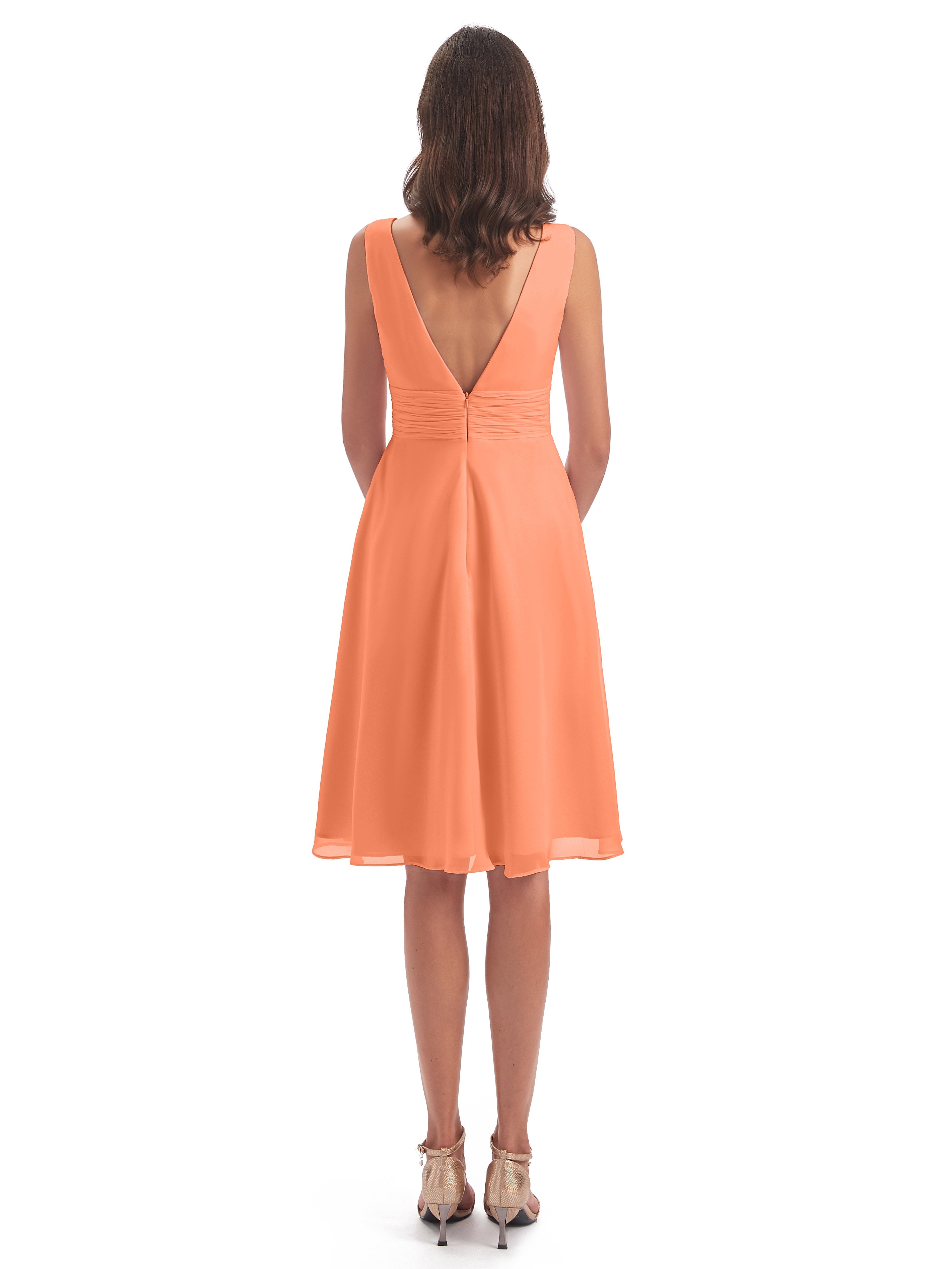Esperanza Knee Length High Low V-neck Chiffon Bridesmaid Dresses