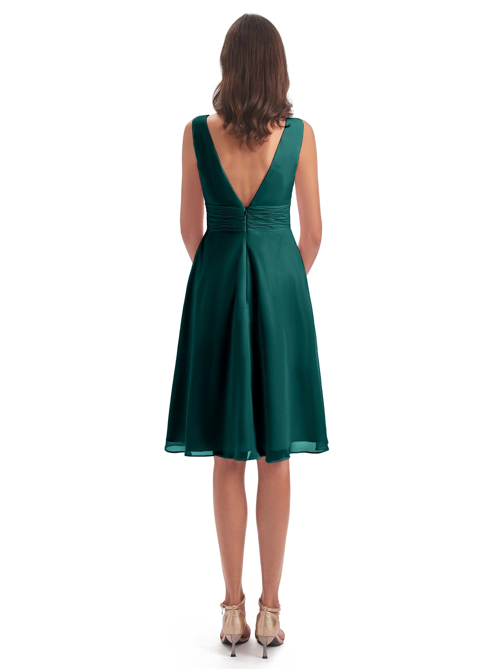 Esperanza Knee Length High Low V-neck Chiffon Bridesmaid Dresses