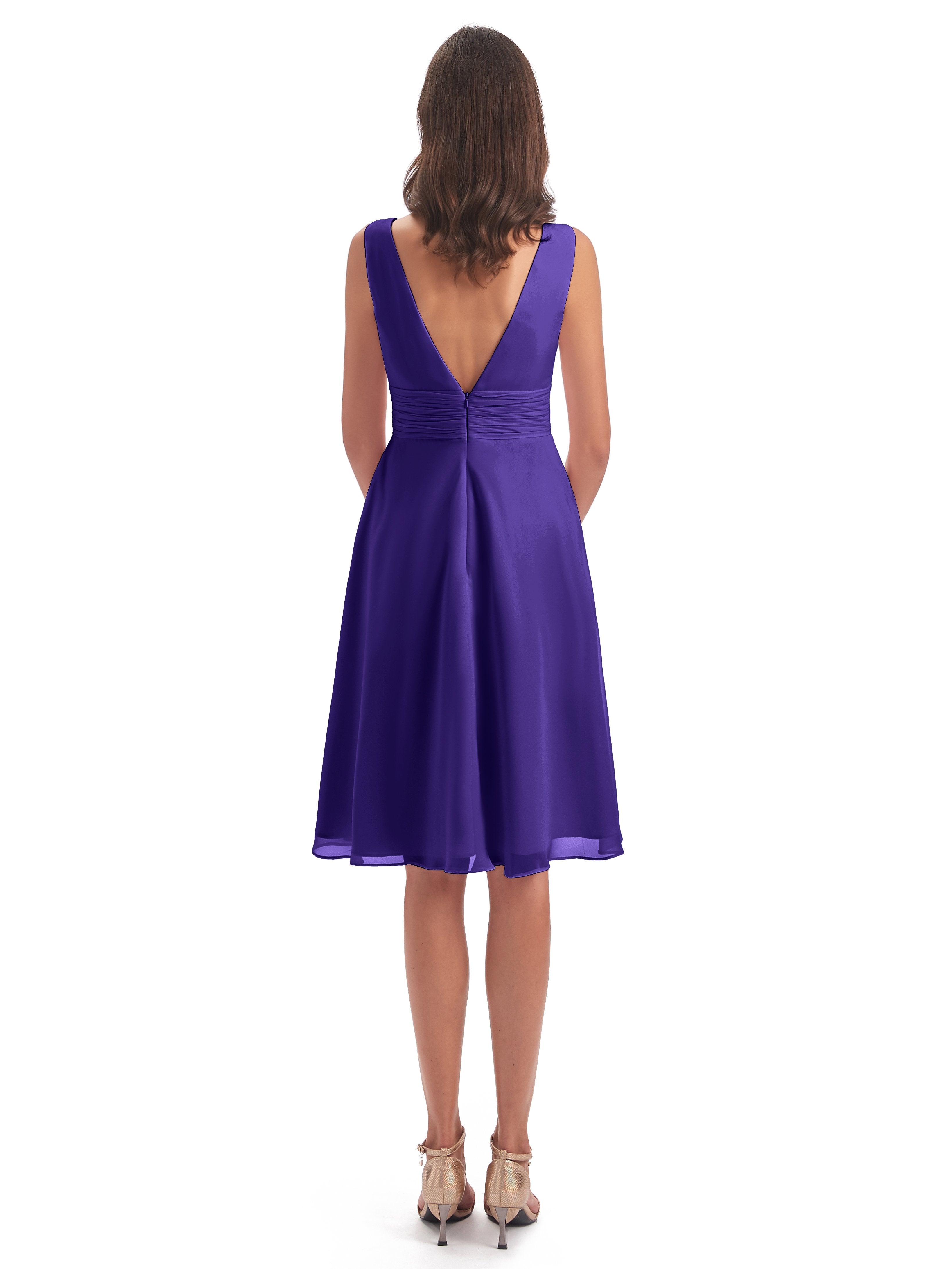 Esperanza Knee Length High Low V-neck Chiffon Bridesmaid Dresses