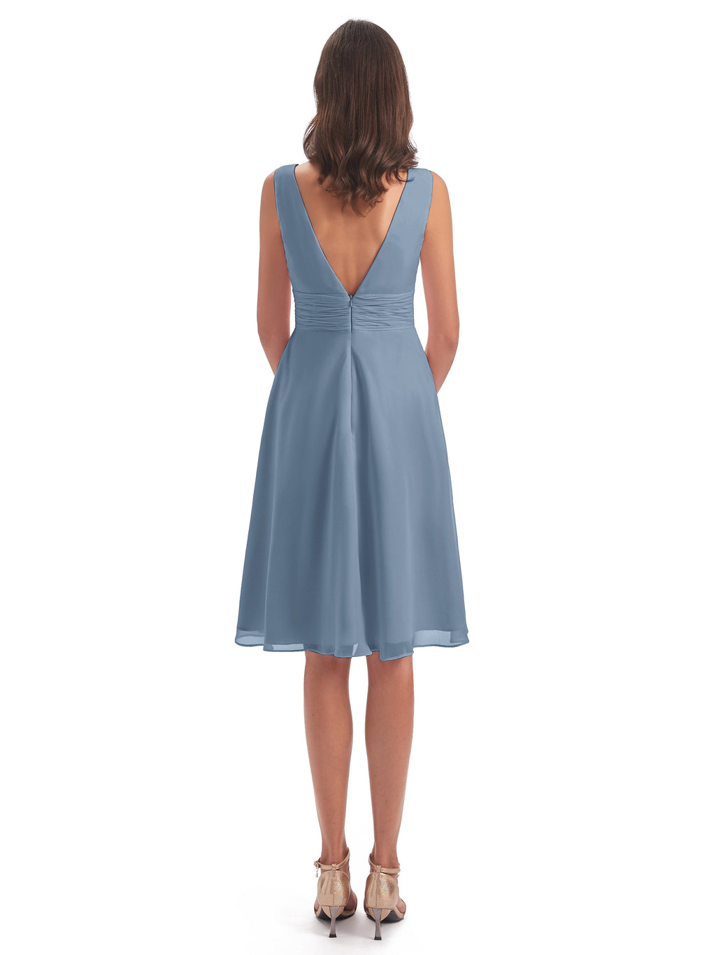 Esperanza Knee Length High Low V-neck Chiffon Bridesmaid Dresses