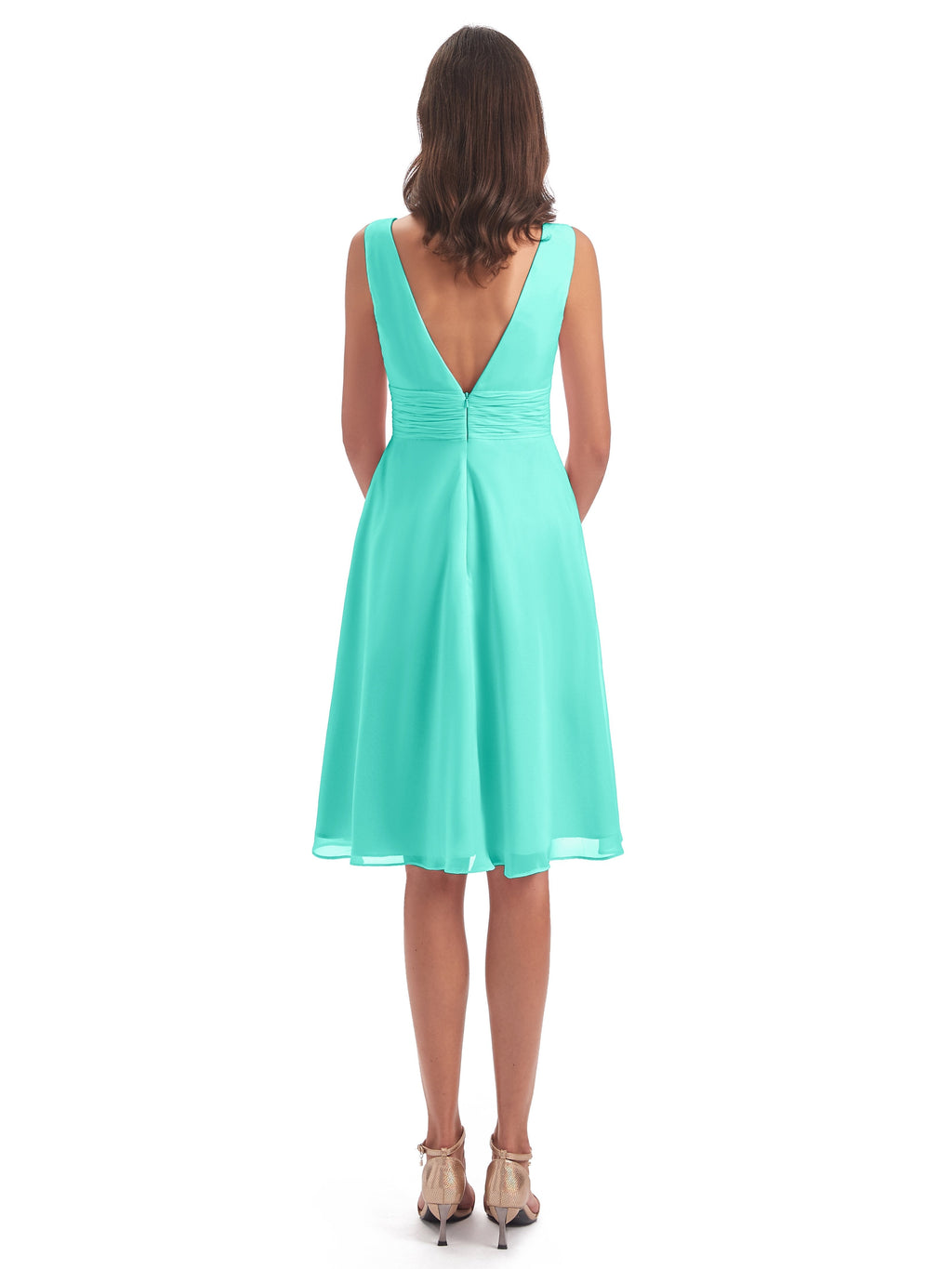 Esperanza Knee Length High Low V-neck Chiffon Bridesmaid Dresses