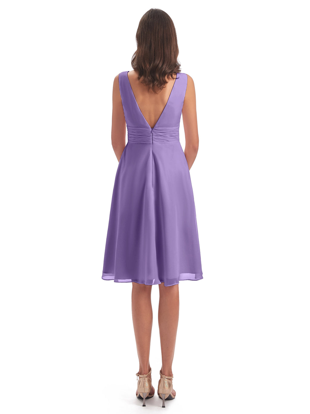Esperanza Knee Length High Low V-neck Chiffon Bridesmaid Dresses