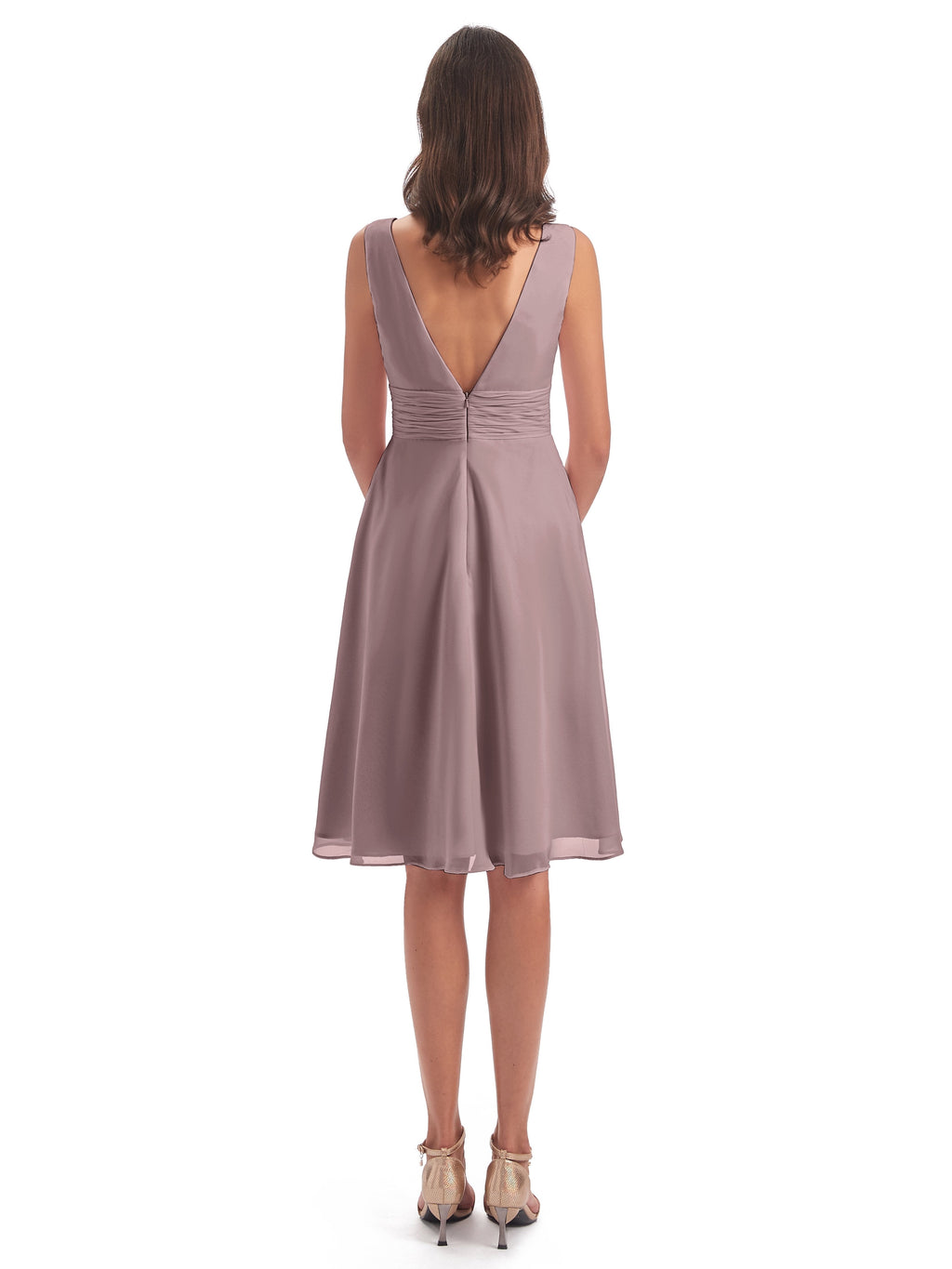Esperanza Knee Length High Low V-neck Chiffon Bridesmaid Dresses