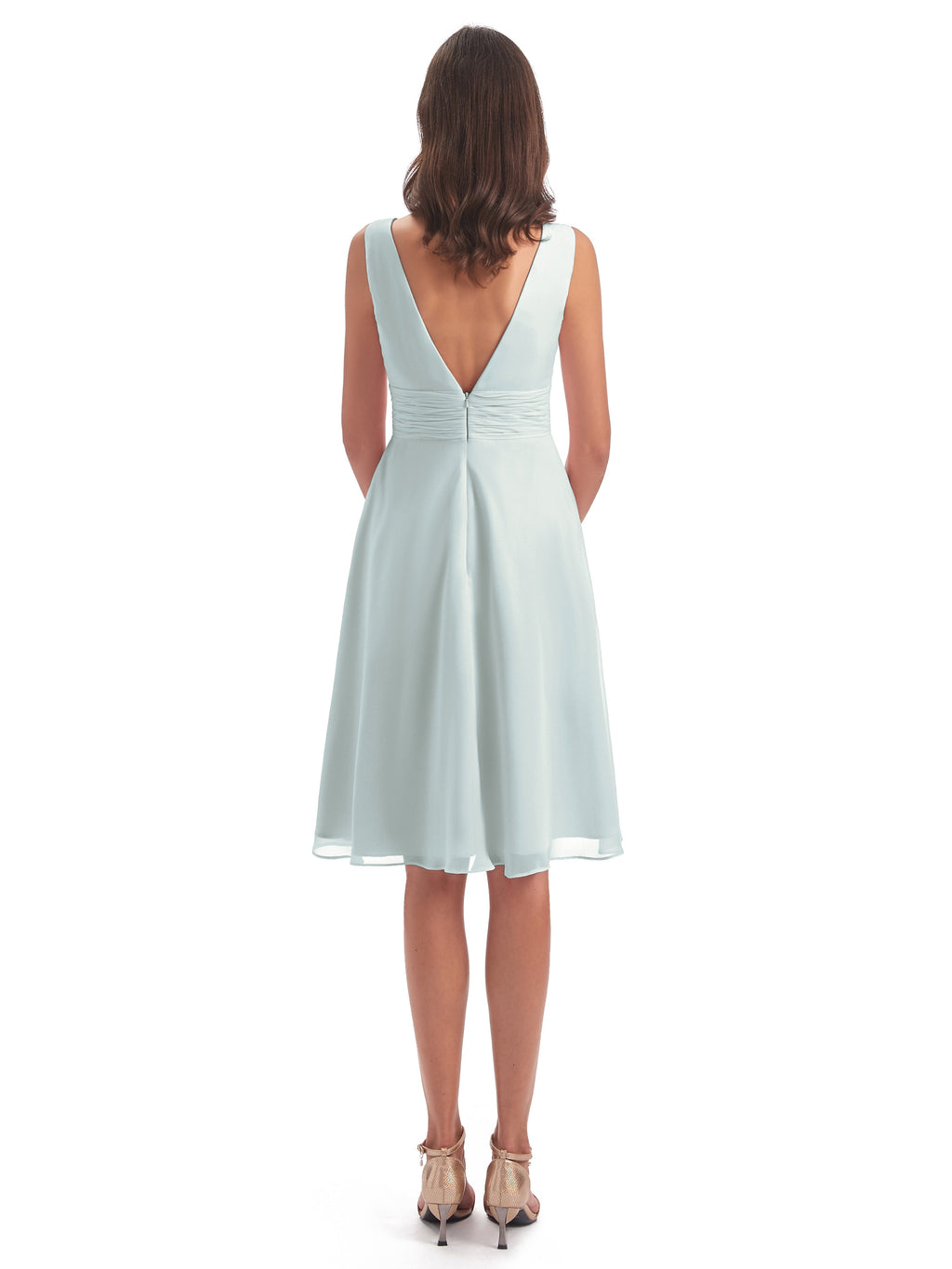 Esperanza Knee Length High Low V-neck Chiffon Bridesmaid Dresses
