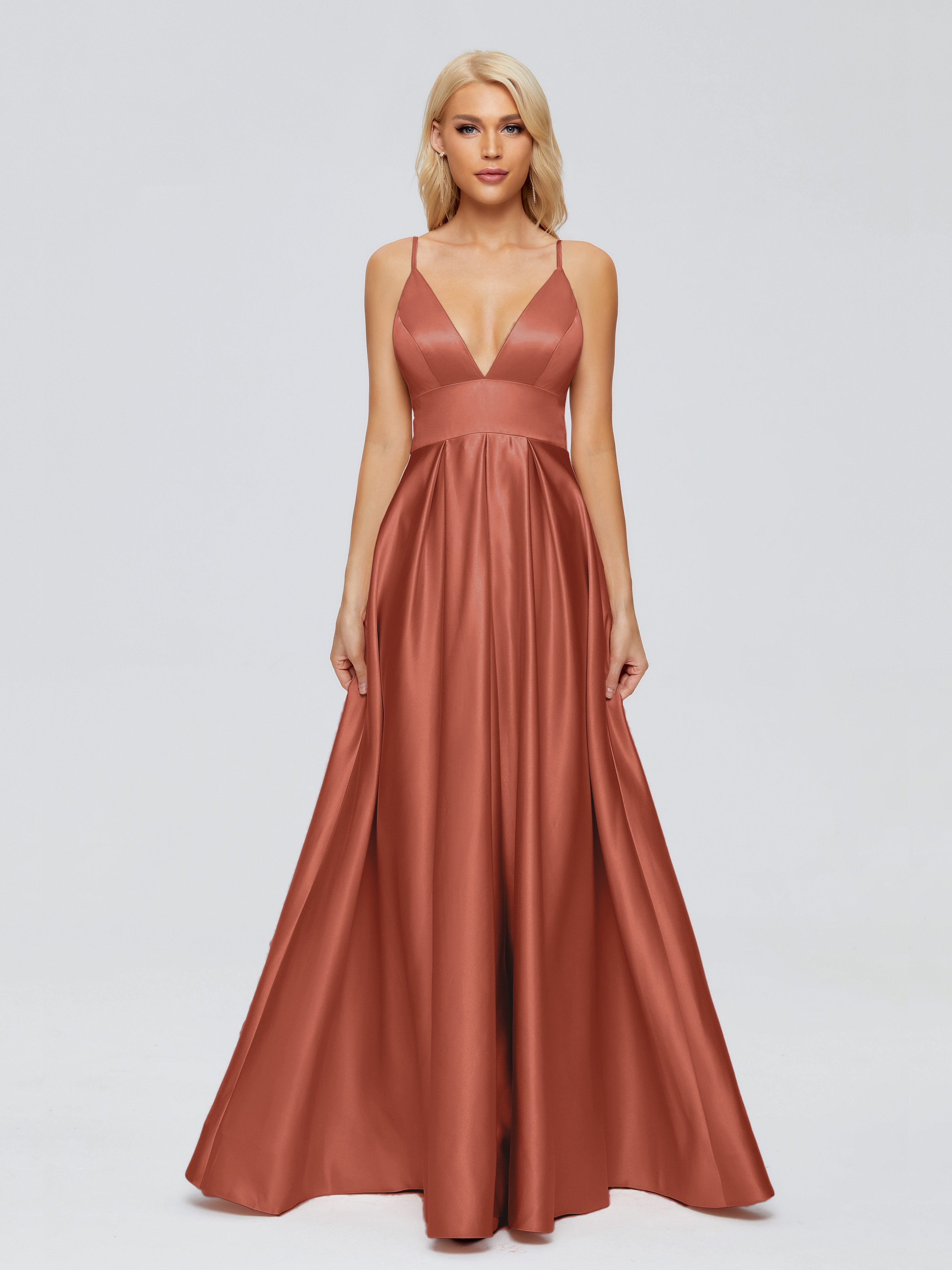 Faith Spaghetti Straps Satin Bridesmaid Dress
