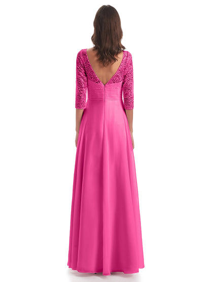 Florence V-Neck 3/4 Length Sleeves Lace Bridesmaid Dresses