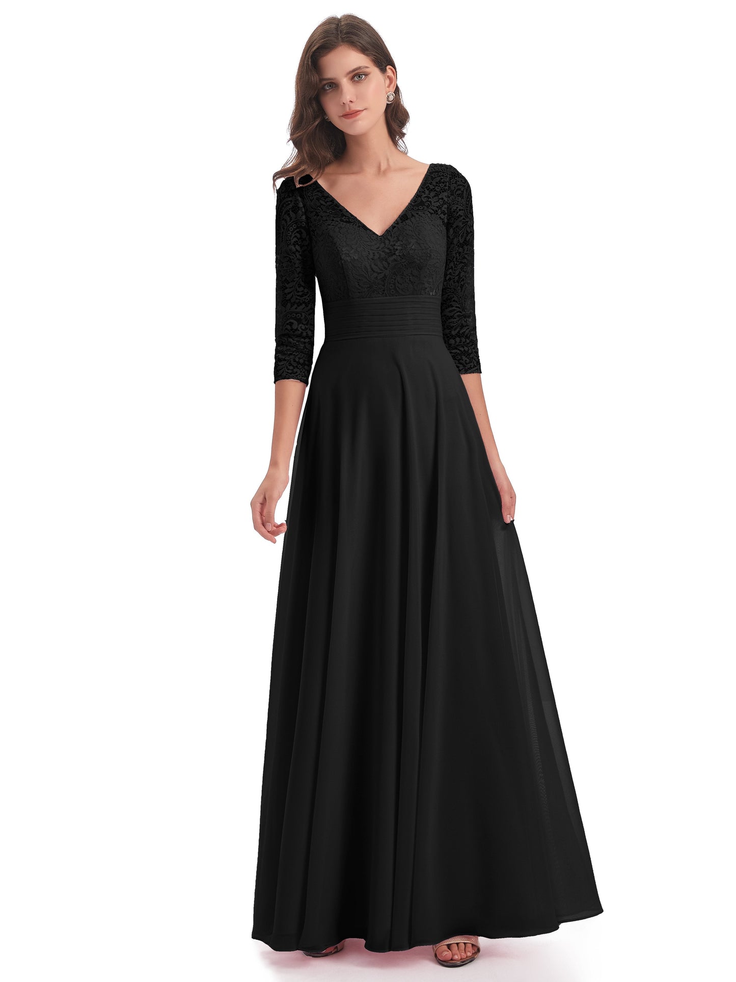 Florence V-Neck 3/4 Length Sleeves Lace Bridesmaid Dresses
