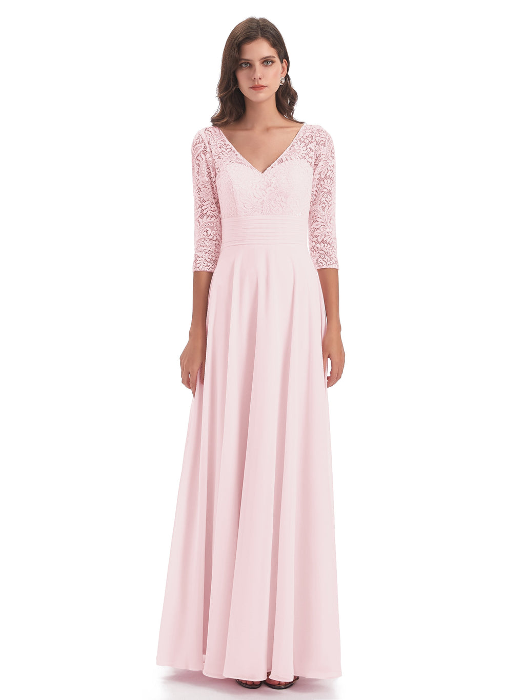 Florence V-Neck 3/4 Length Sleeves Lace Bridesmaid Dresses