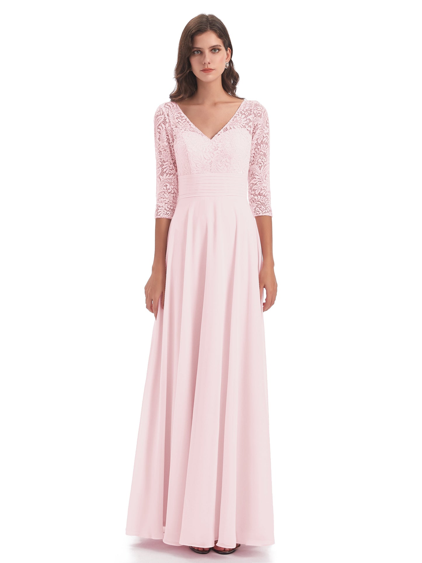 Florence V-Neck 3/4 Length Sleeves Lace Bridesmaid Dresses