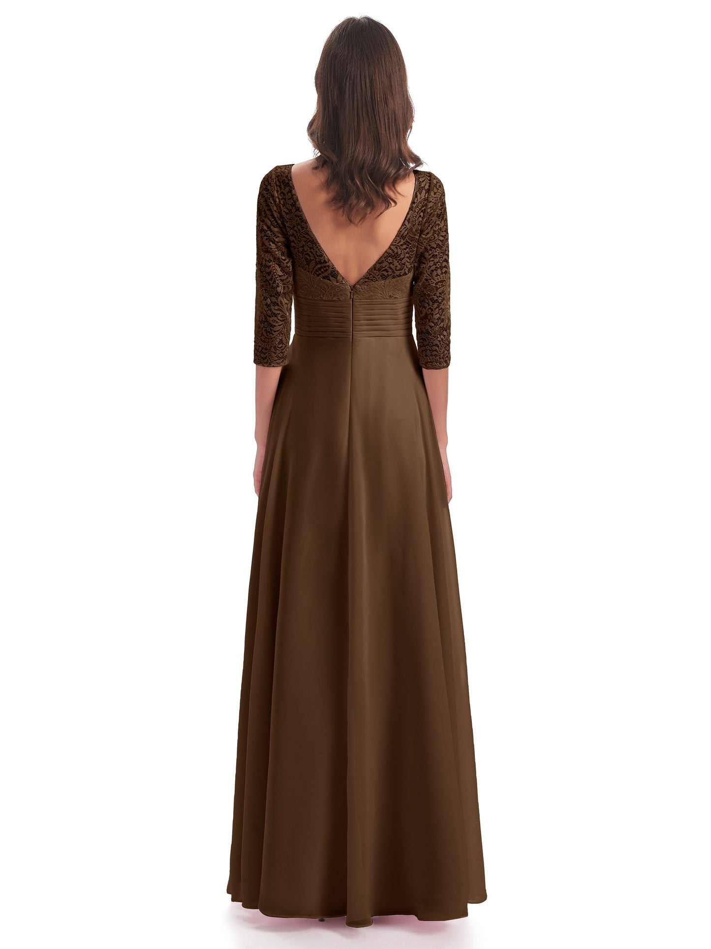 Florence V-Neck 3/4 Length Sleeves Lace Bridesmaid Dresses