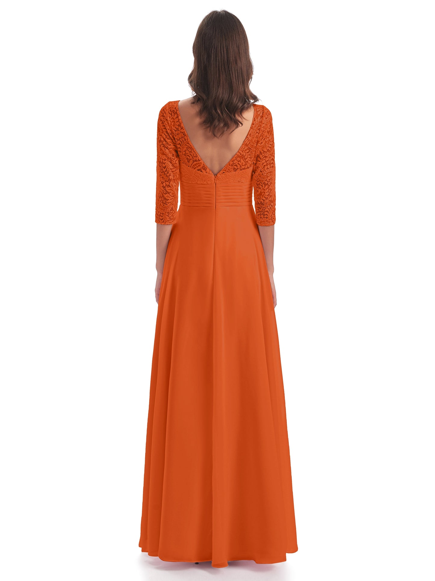 Florence V-Neck 3/4 Length Sleeves Lace Bridesmaid Dresses