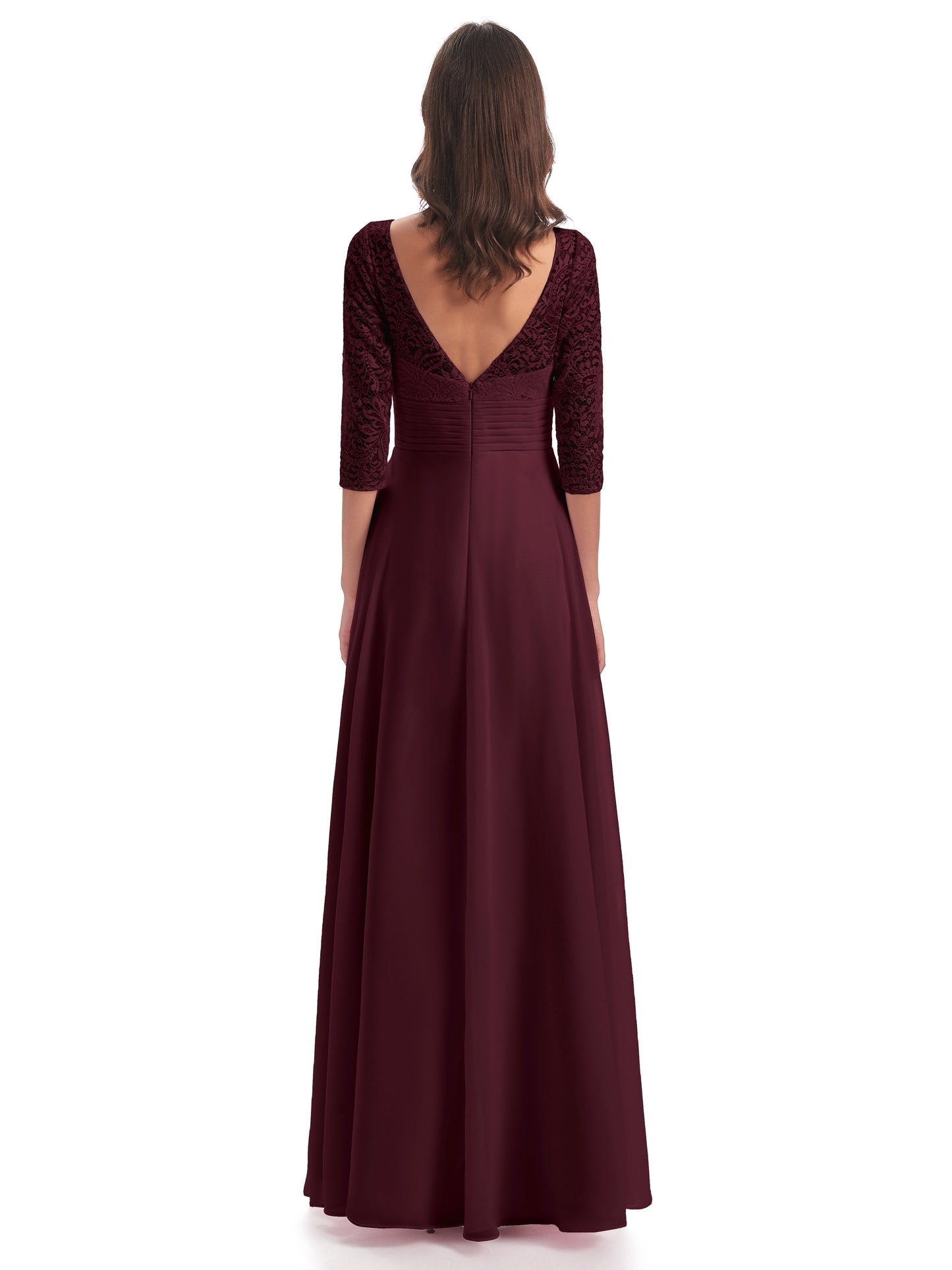 Florence V-Neck 3/4 Length Sleeves Lace Bridesmaid Dresses