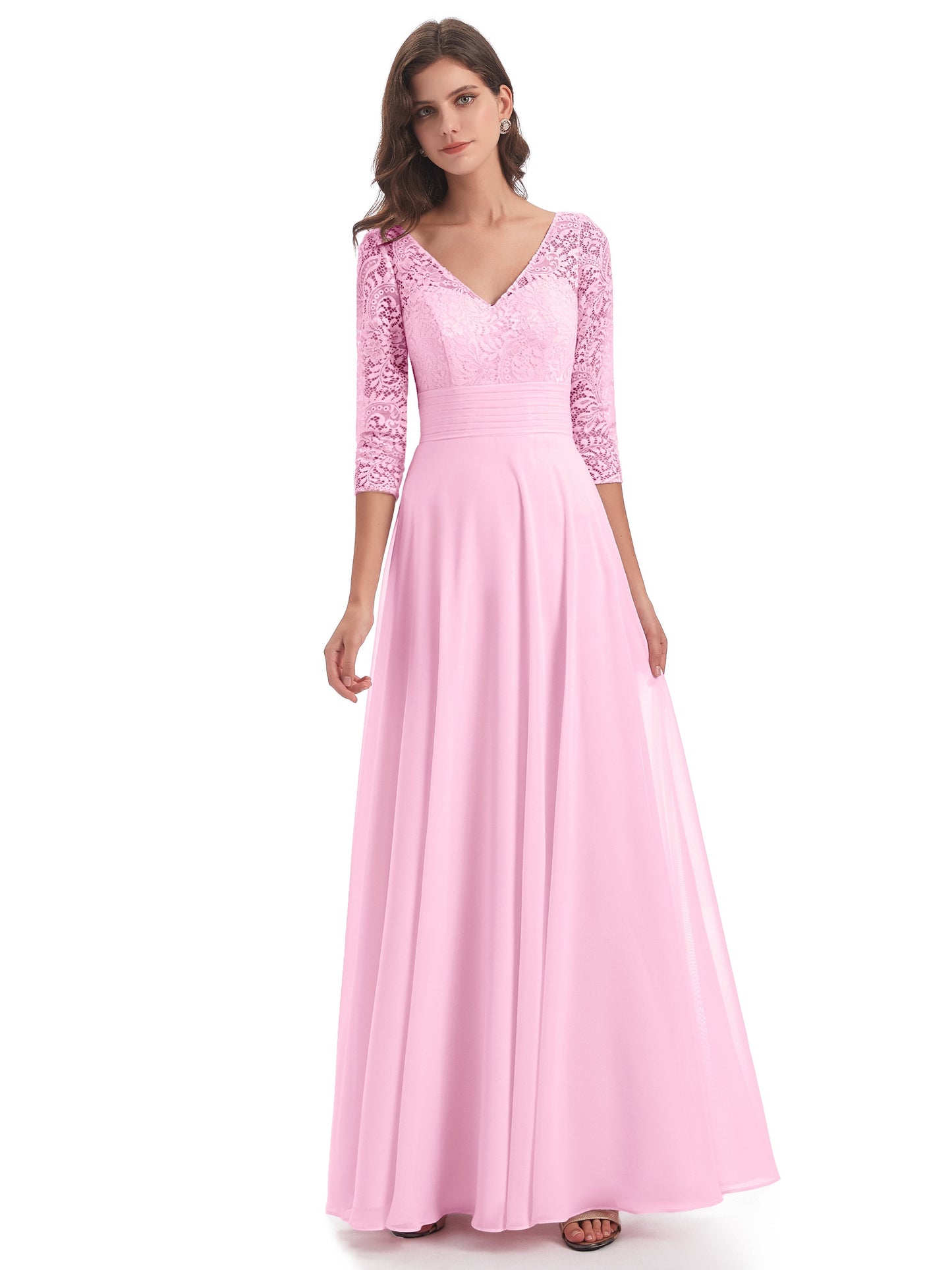 Florence V-Neck 3/4 Length Sleeves Lace Bridesmaid Dresses