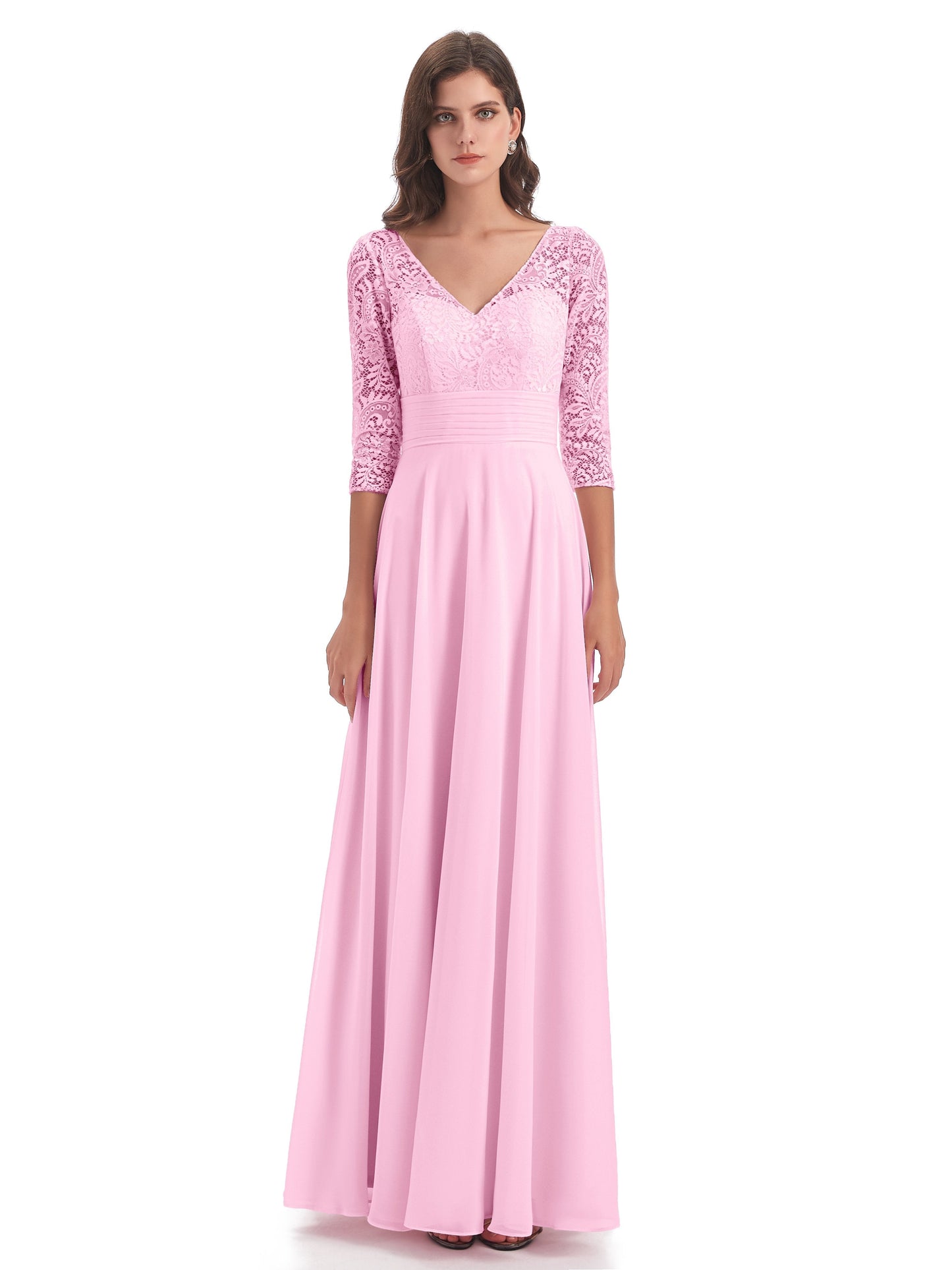 Florence V-Neck 3/4 Length Sleeves Lace Bridesmaid Dresses