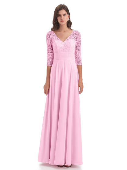 Florence V-Neck 3/4 Length Sleeves Lace Bridesmaid Dresses