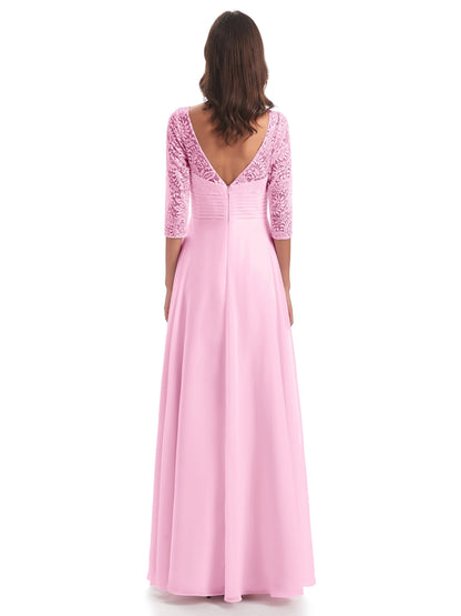 Florence V-Neck 3/4 Length Sleeves Lace Bridesmaid Dresses
