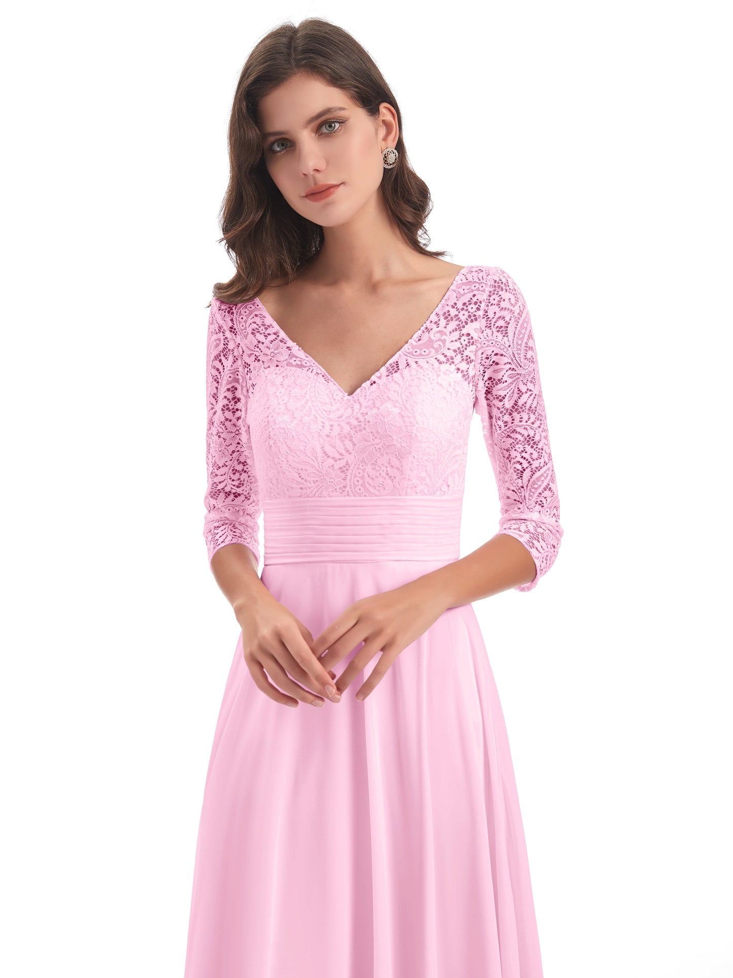 Florence V-Neck 3/4 Length Sleeves Lace Bridesmaid Dresses