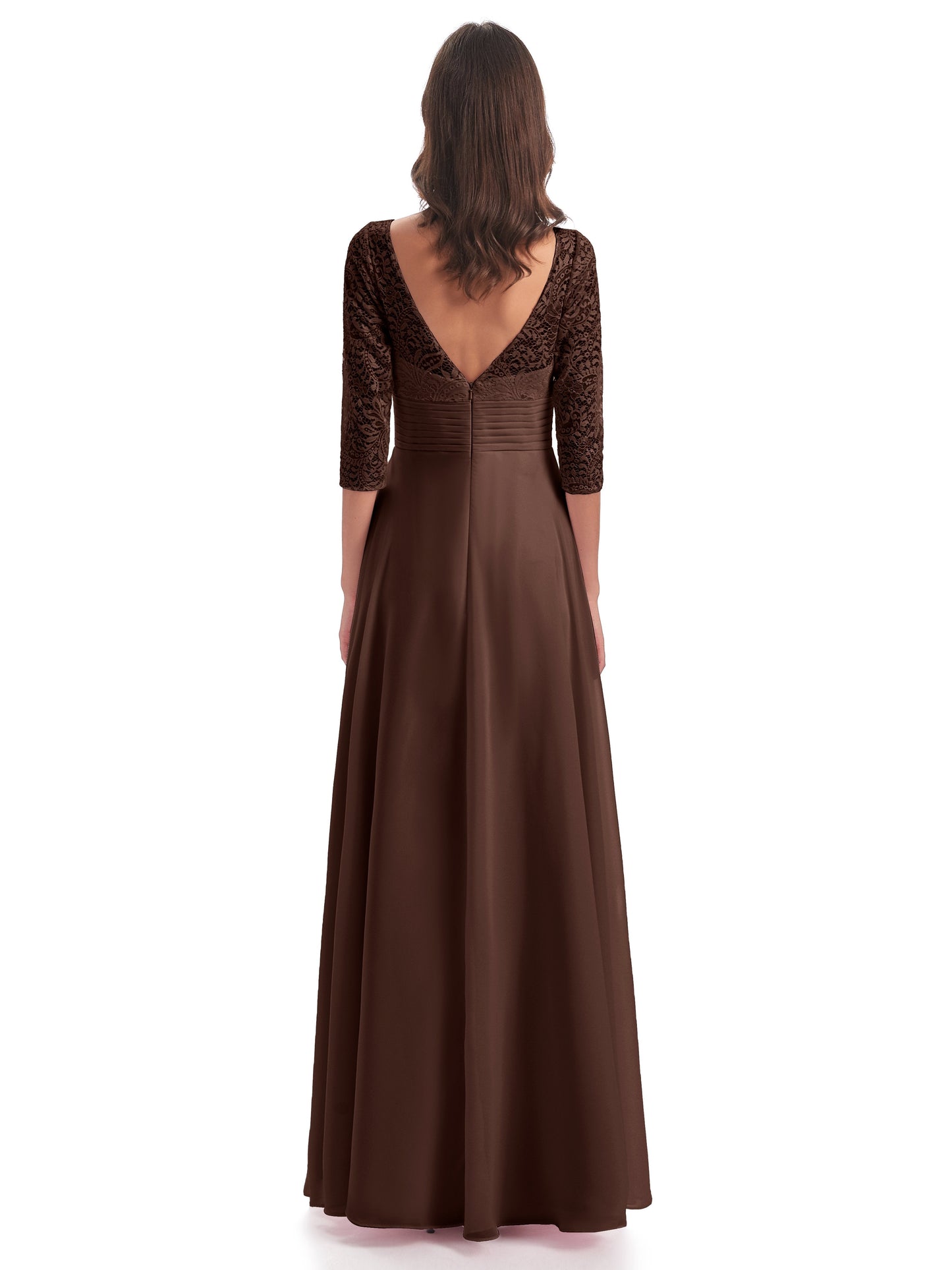 Florence V-Neck 3/4 Length Sleeves Lace Bridesmaid Dresses