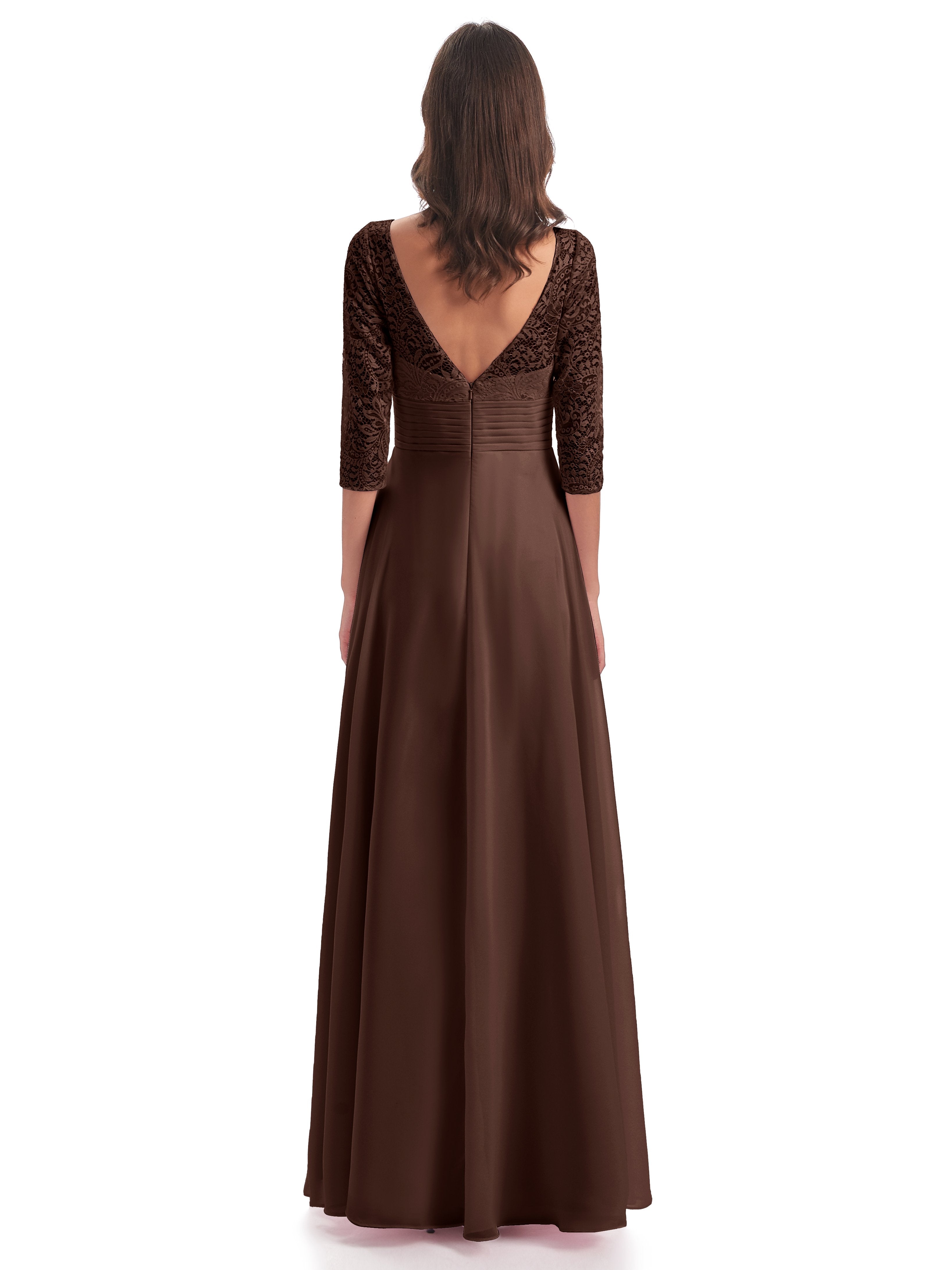 Florence V-Neck 3/4 Length Sleeves Lace Bridesmaid Dresses