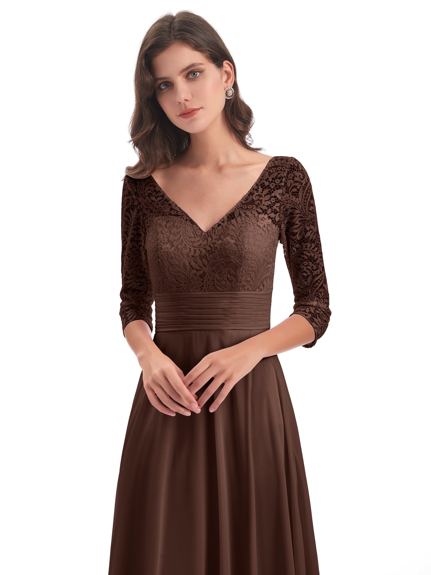 Florence V-Neck 3/4 Length Sleeves Lace Bridesmaid Dresses