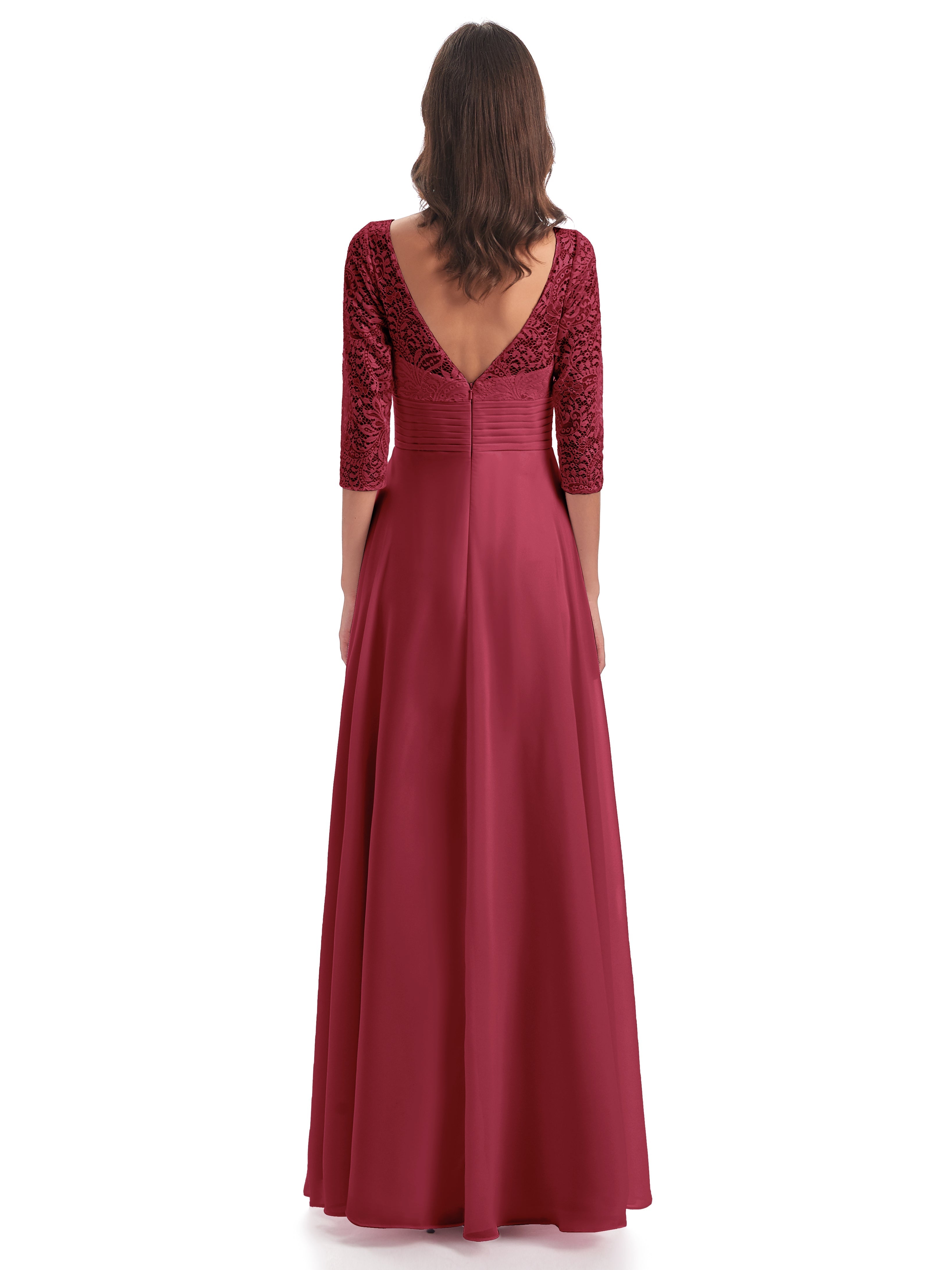 Florence V-Neck 3/4 Length Sleeves Lace Bridesmaid Dresses
