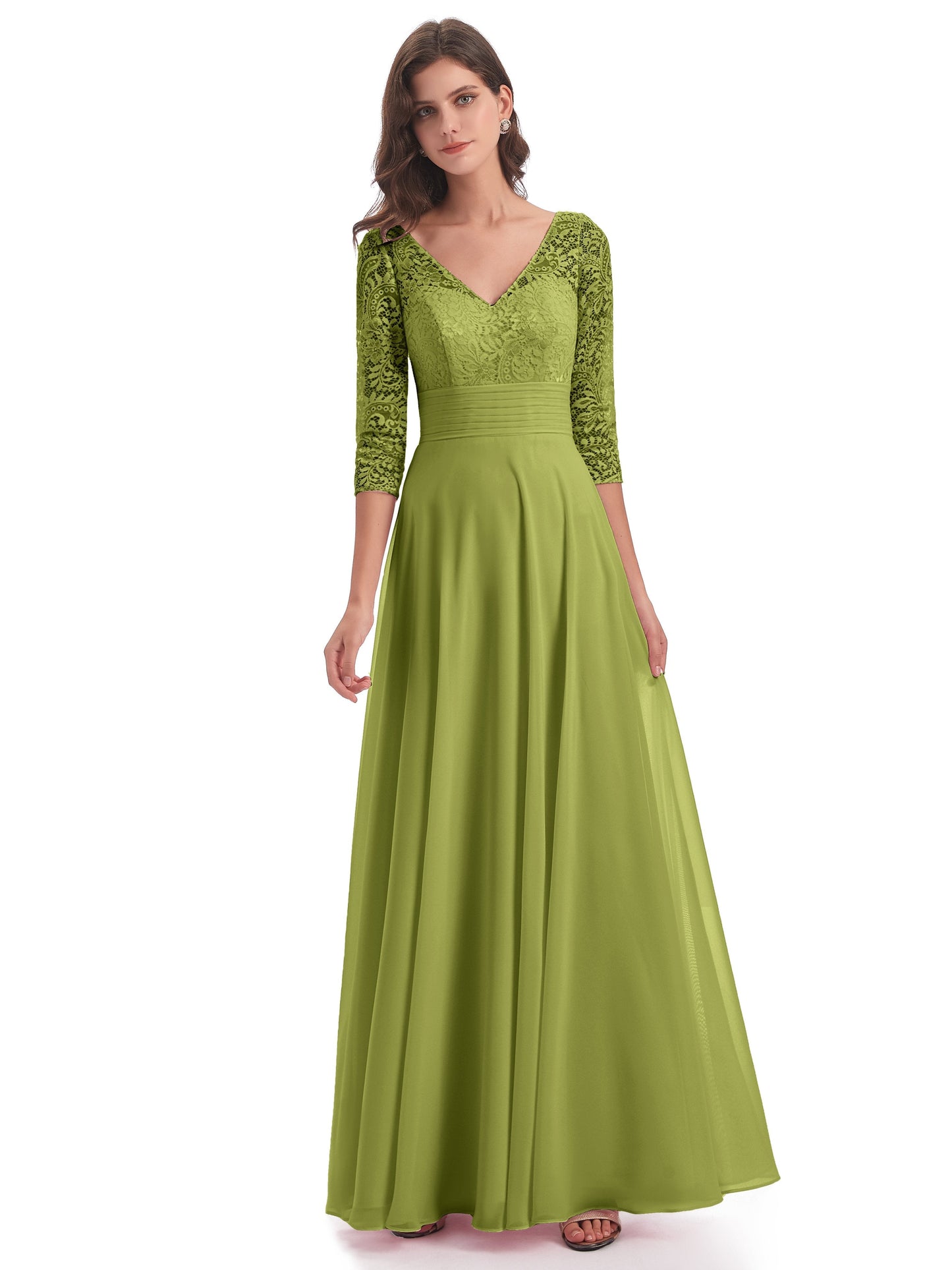 Florence V-Neck 3/4 Length Sleeves Lace Bridesmaid Dresses