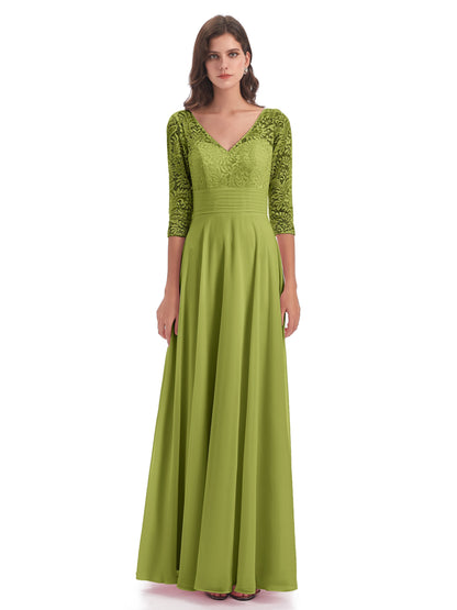 Florence V-Neck 3/4 Length Sleeves Lace Bridesmaid Dresses