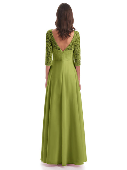 Florence V-Neck 3/4 Length Sleeves Lace Bridesmaid Dresses