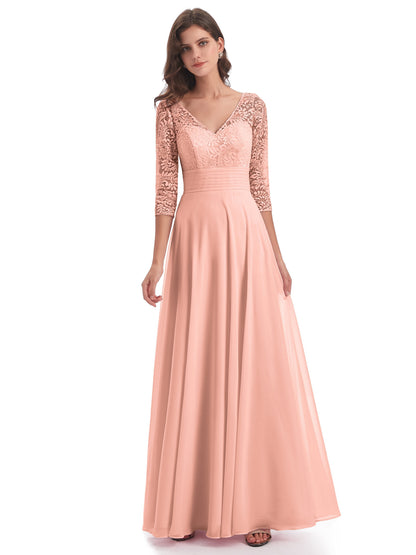 Florence V-Neck 3/4 Length Sleeves Lace Bridesmaid Dresses