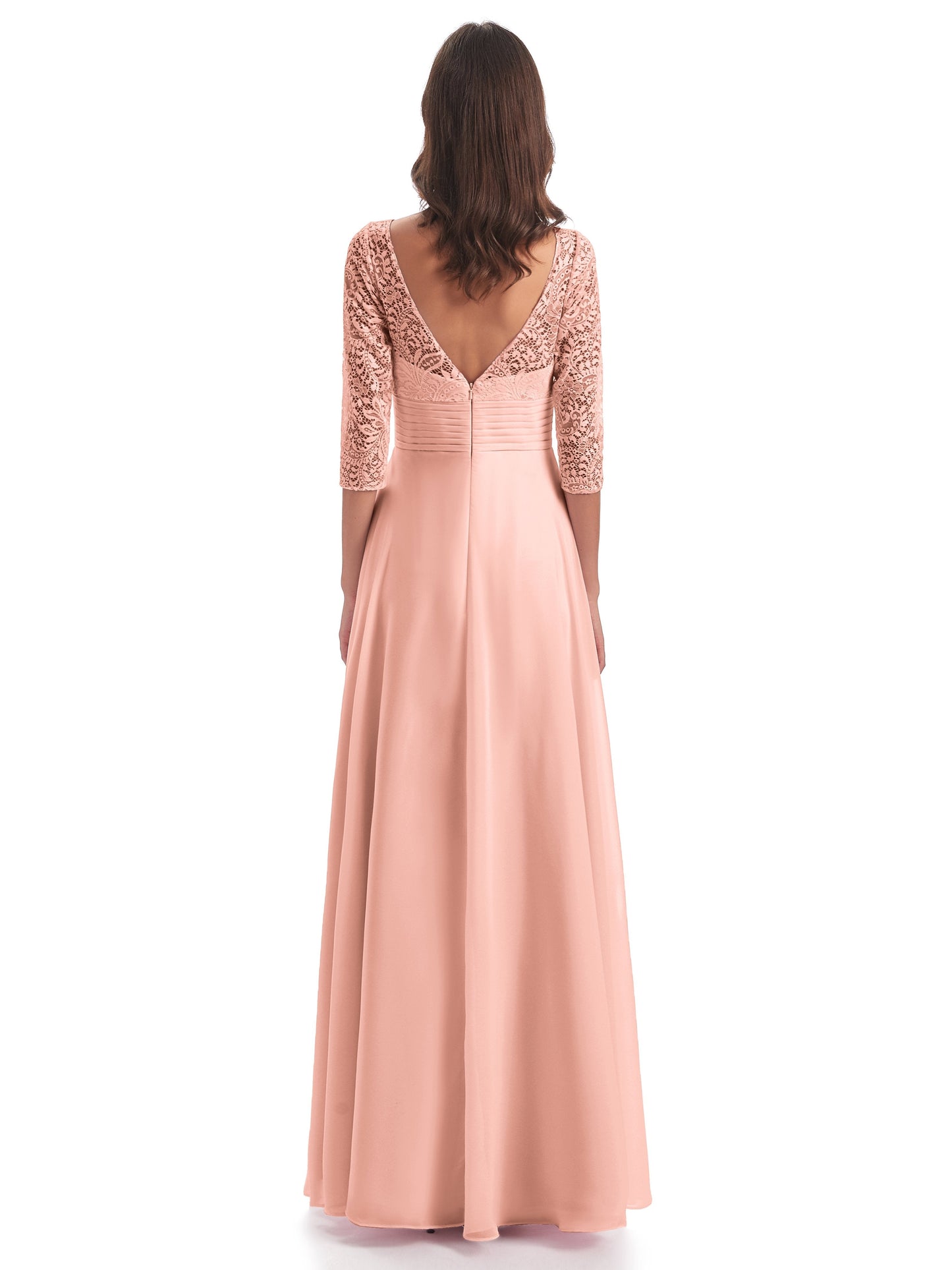 Florence V-Neck 3/4 Length Sleeves Lace Bridesmaid Dresses