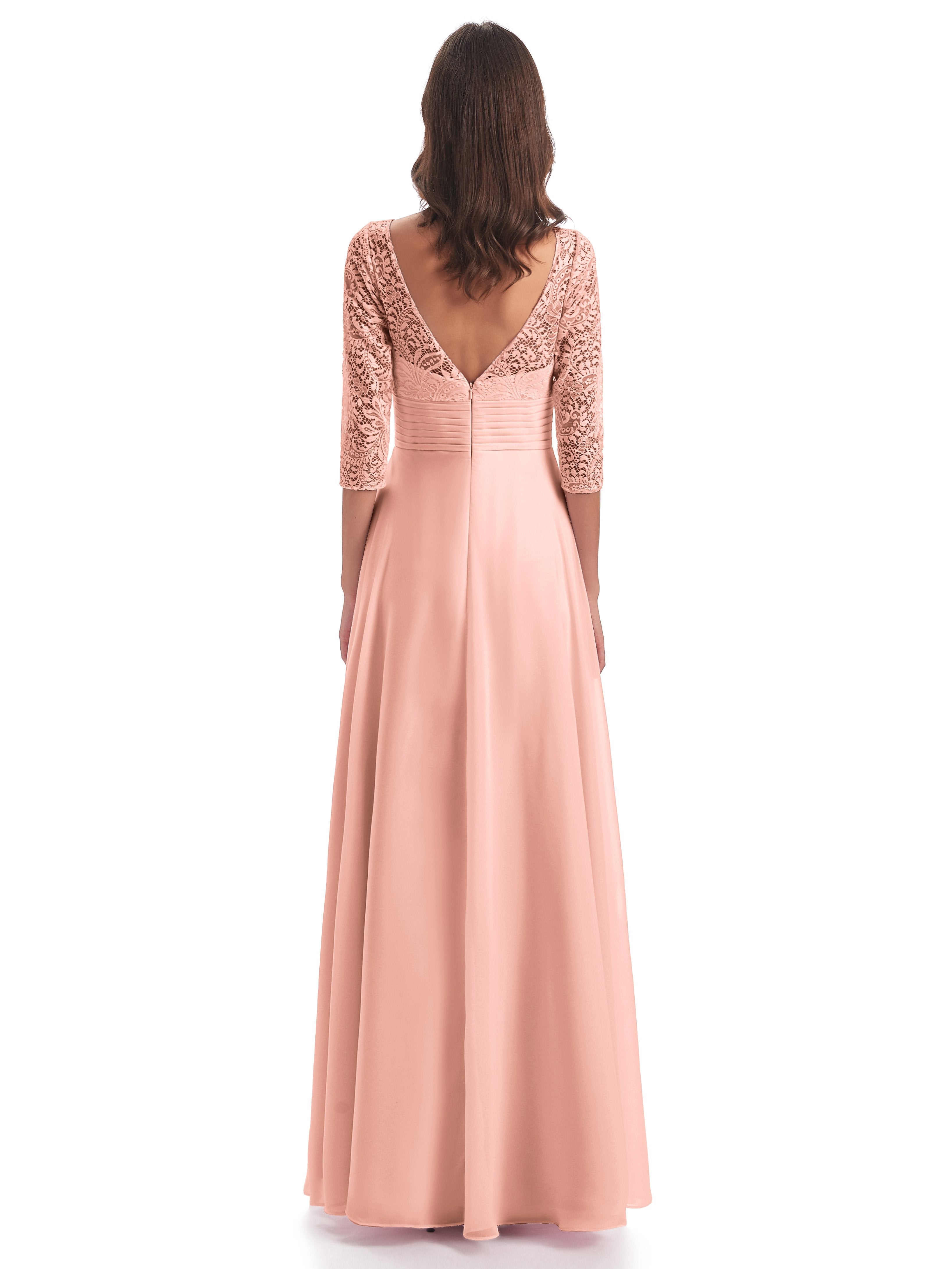 Florence V-Neck 3/4 Length Sleeves Lace Bridesmaid Dresses