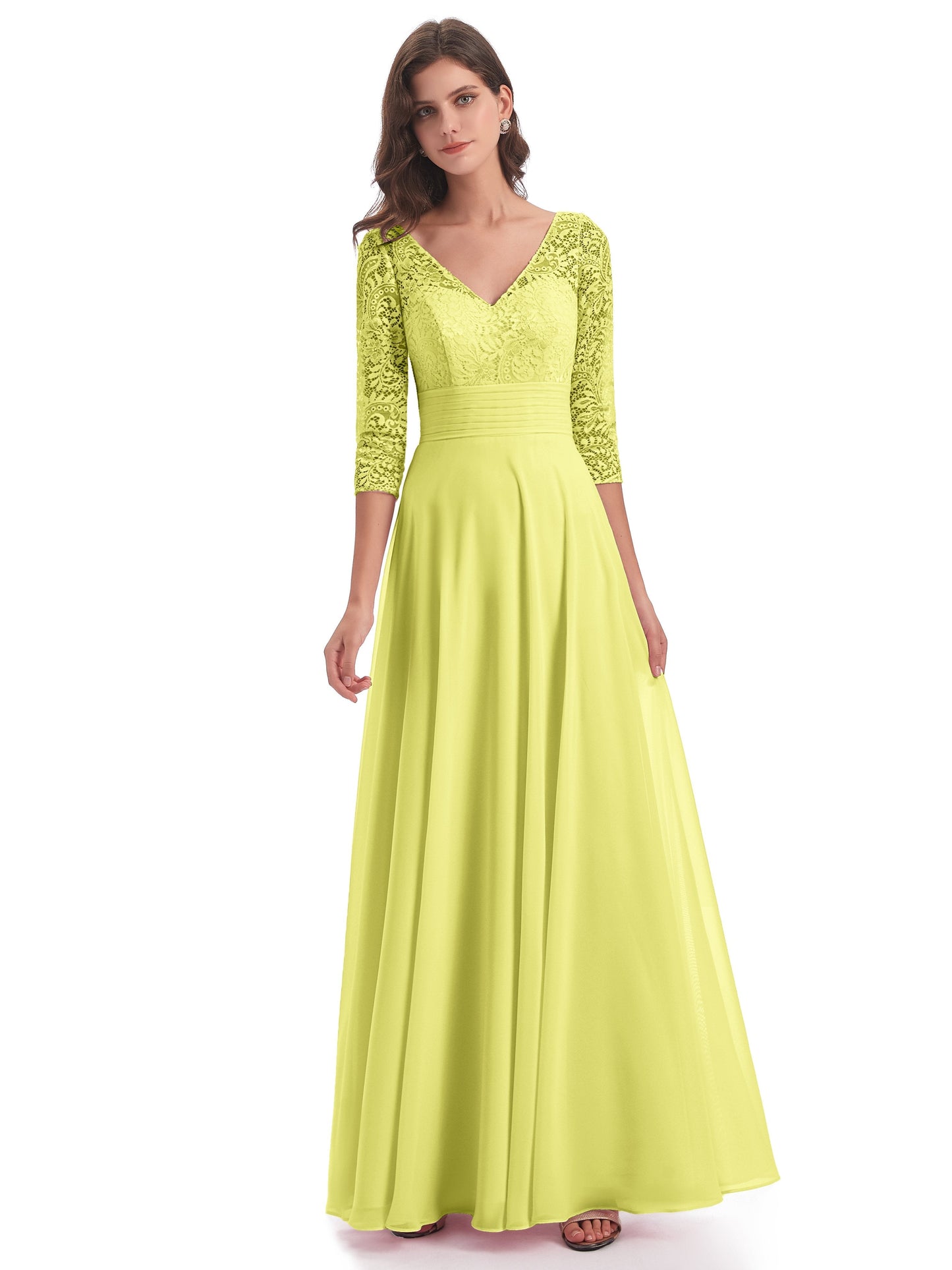 Florence V-Neck 3/4 Length Sleeves Lace Bridesmaid Dresses