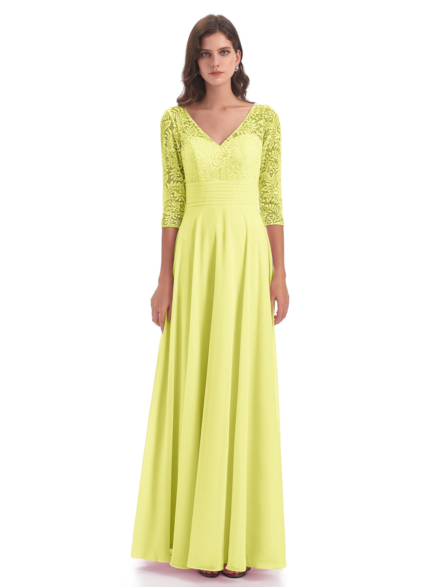 Florence V-Neck 3/4 Length Sleeves Lace Bridesmaid Dresses