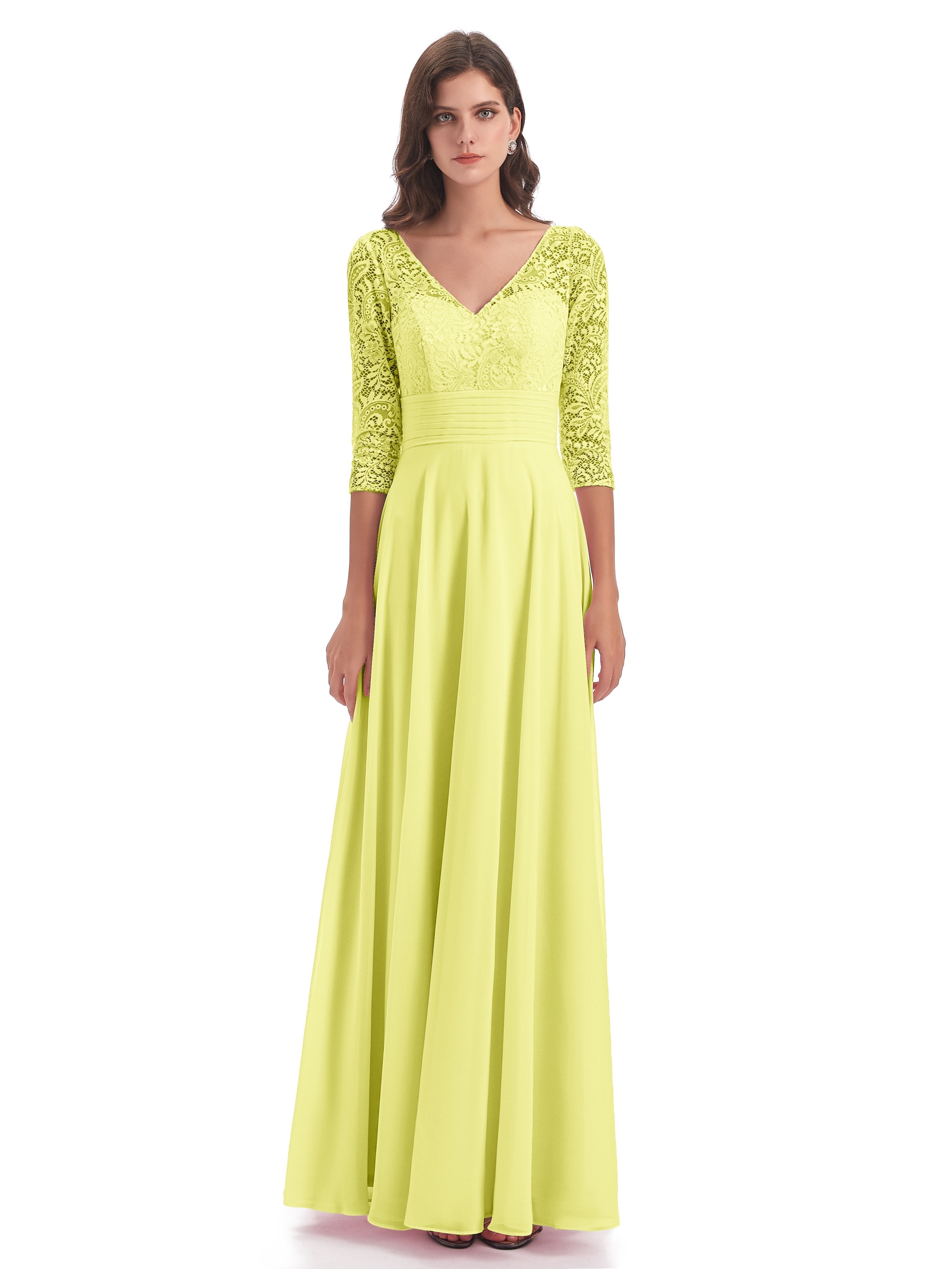 Florence V-Neck 3/4 Length Sleeves Lace Bridesmaid Dresses