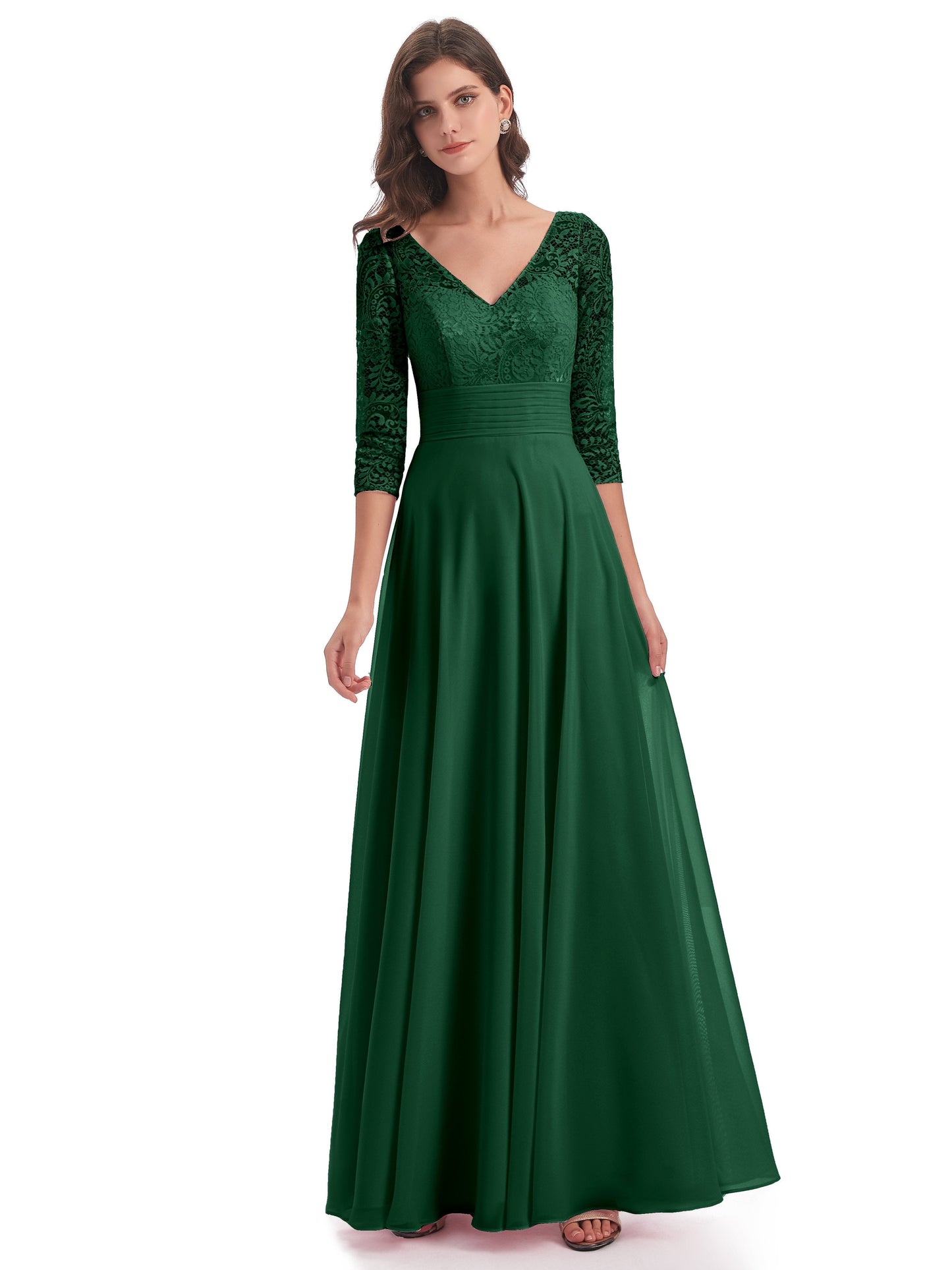 Florence V-Neck 3/4 Length Sleeves Lace Bridesmaid Dresses