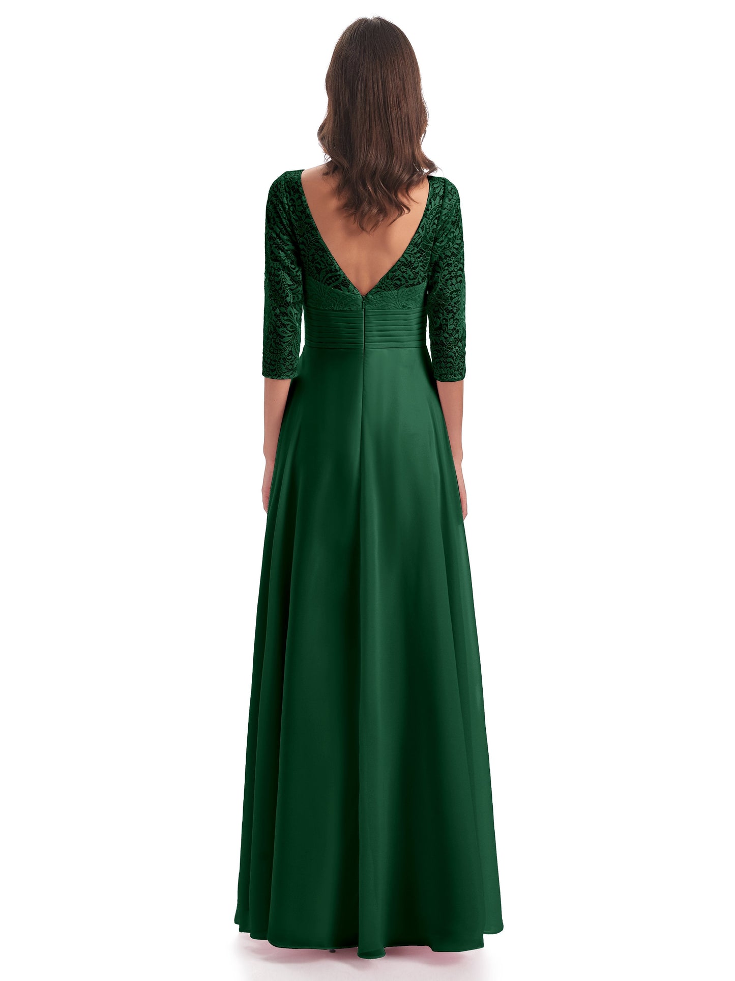Florence V-Neck 3/4 Length Sleeves Lace Bridesmaid Dresses