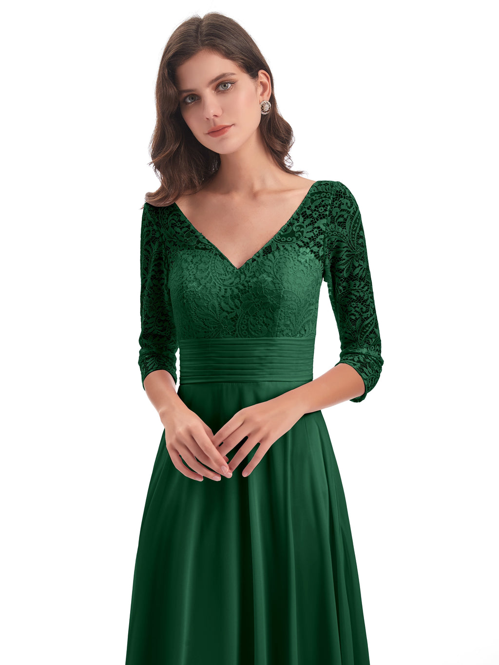 Florence V-Neck 3/4 Length Sleeves Lace Bridesmaid Dresses