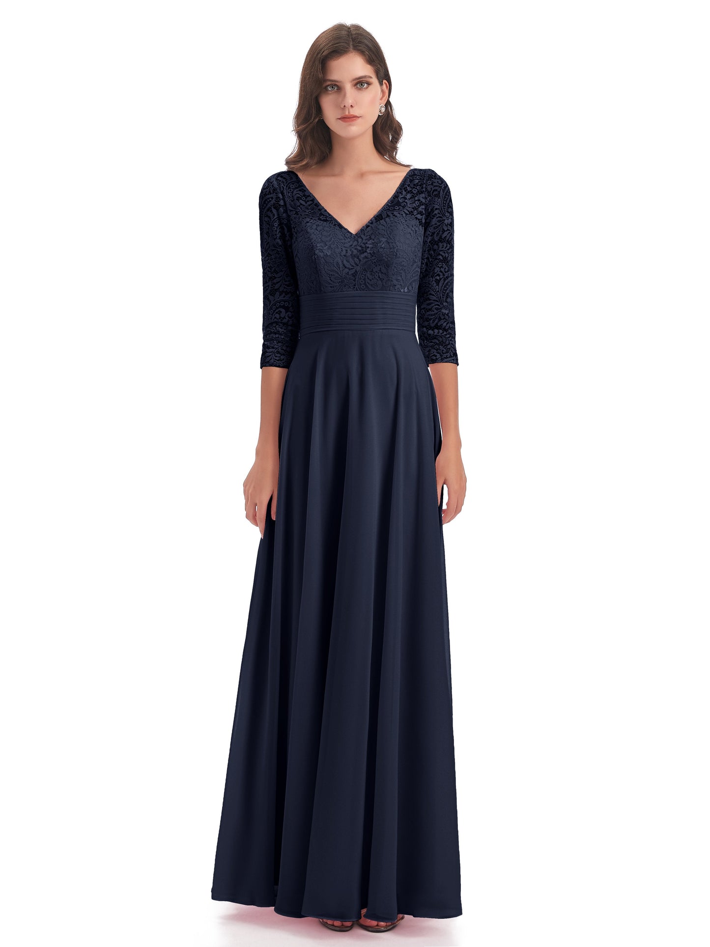 Florence V-Neck 3/4 Length Sleeves Lace Bridesmaid Dresses