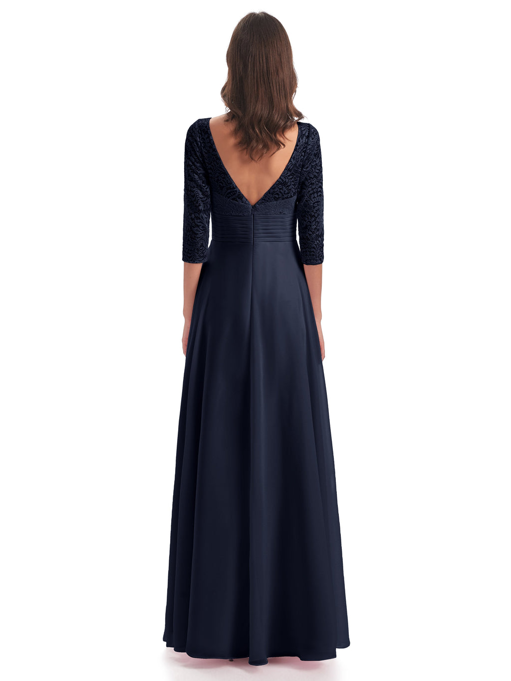 Florence V-Neck 3/4 Length Sleeves Lace Bridesmaid Dresses