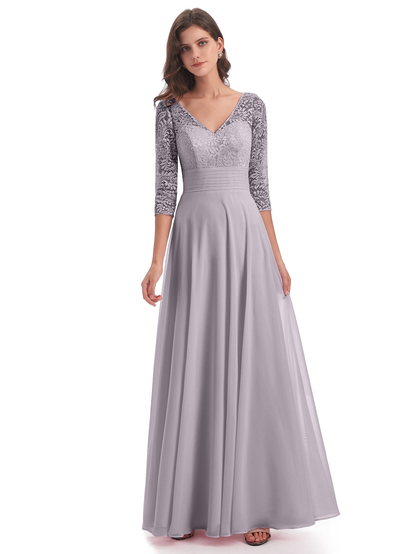 Florence V-Neck 3/4 Length Sleeves Lace Bridesmaid Dresses