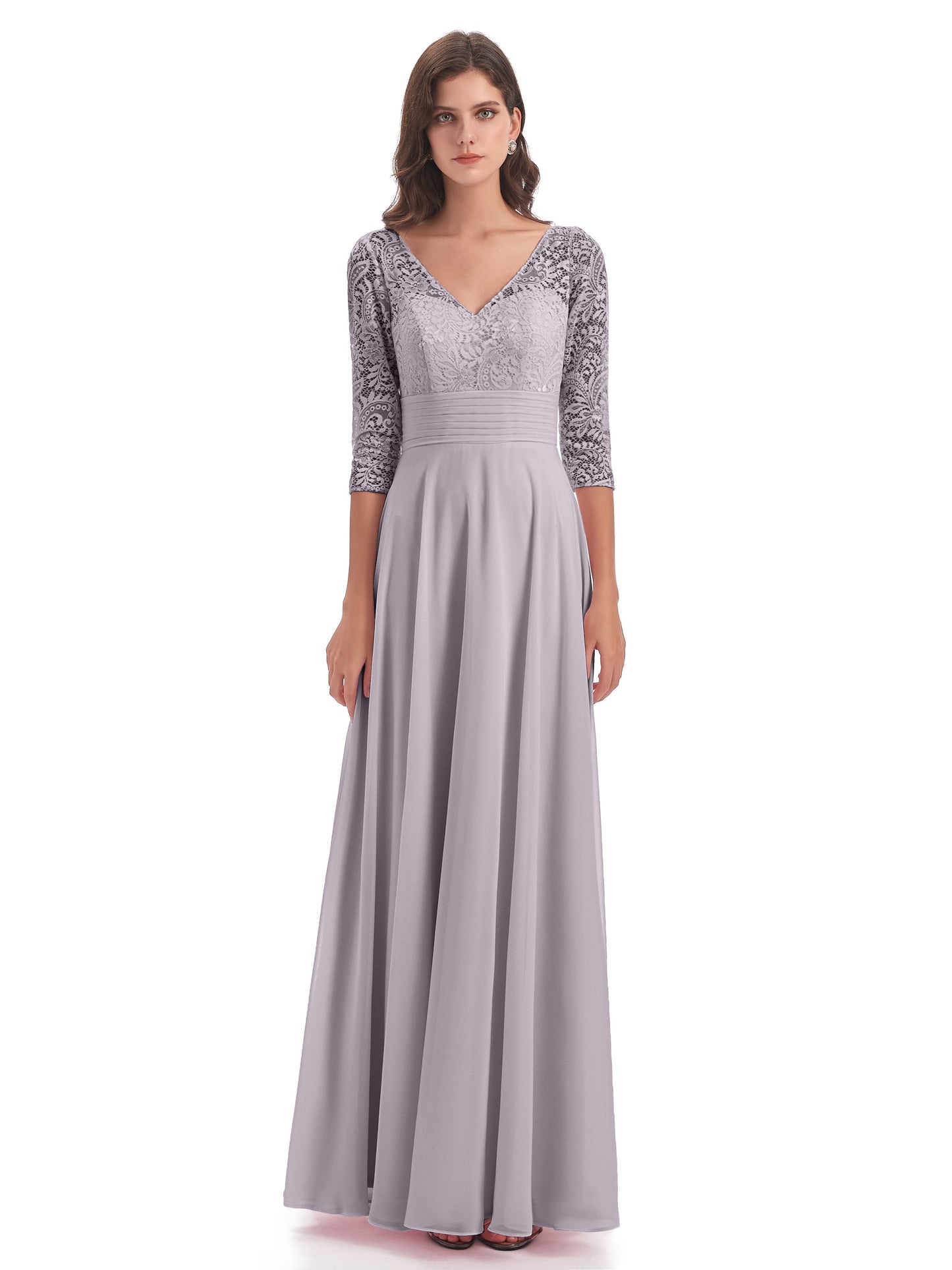Florence V-Neck 3/4 Length Sleeves Lace Bridesmaid Dresses