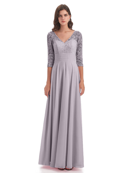 Florence V-Neck 3/4 Length Sleeves Lace Bridesmaid Dresses