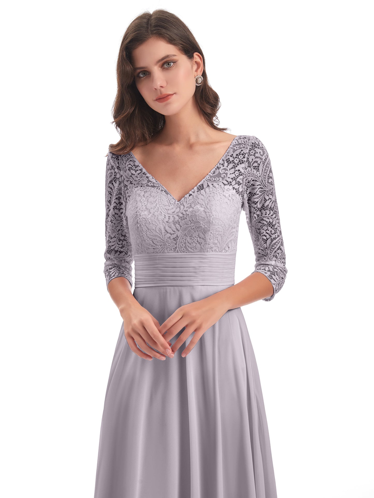Florence V-Neck 3/4 Length Sleeves Lace Bridesmaid Dresses