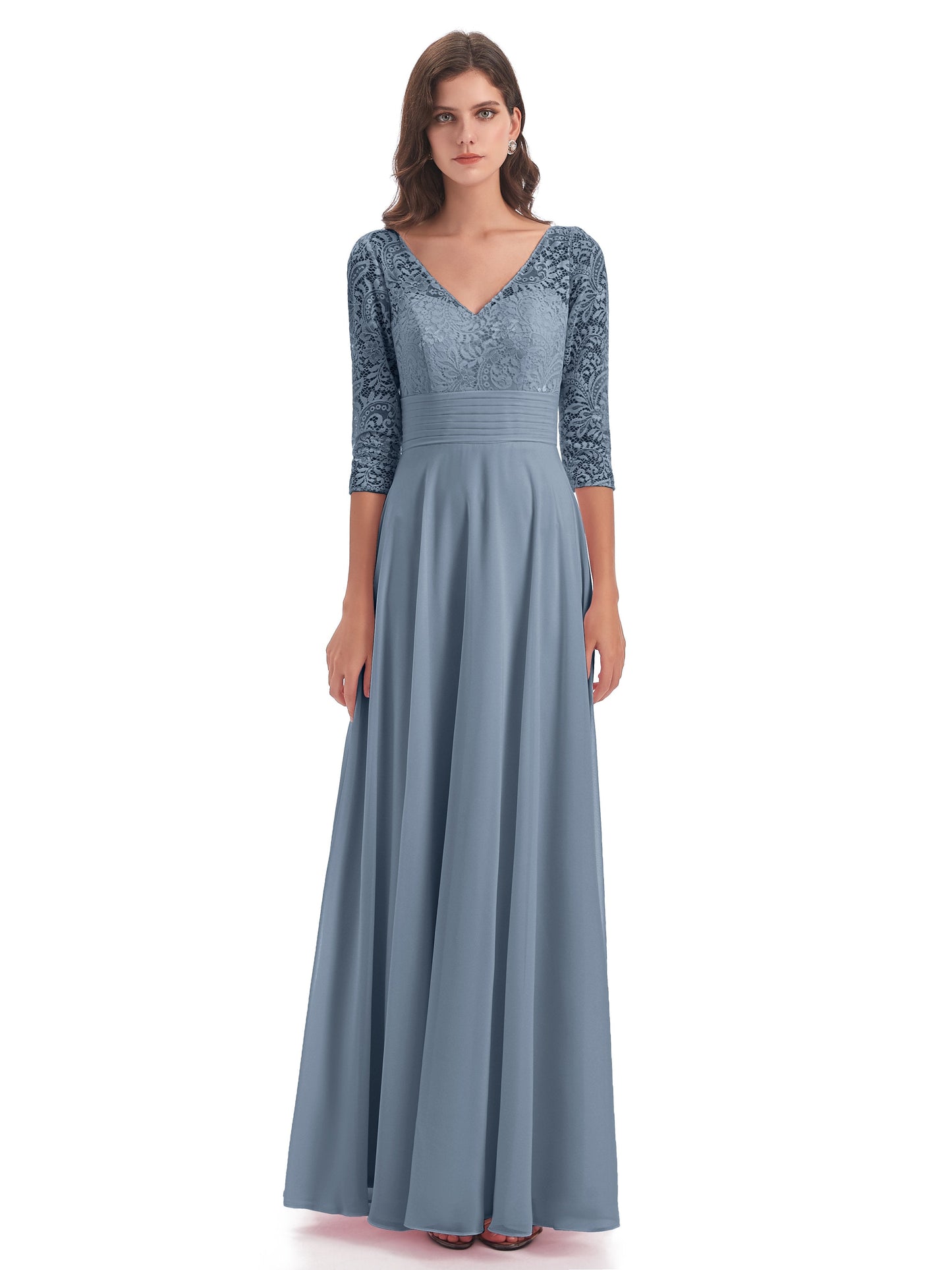 Florence V-Neck 3/4 Length Sleeves Lace Bridesmaid Dresses
