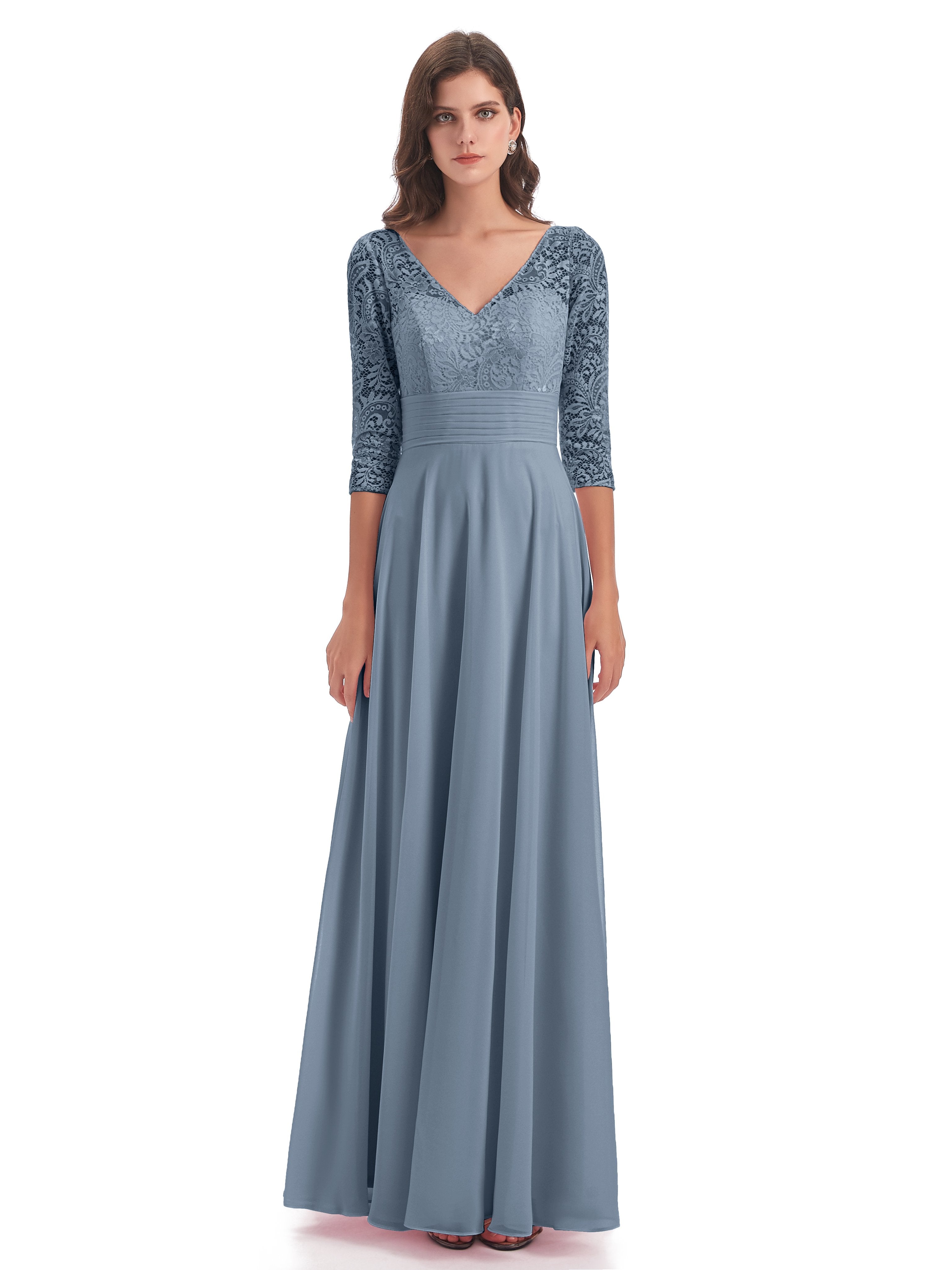 Florence V-Neck 3/4 Length Sleeves Lace Bridesmaid Dresses