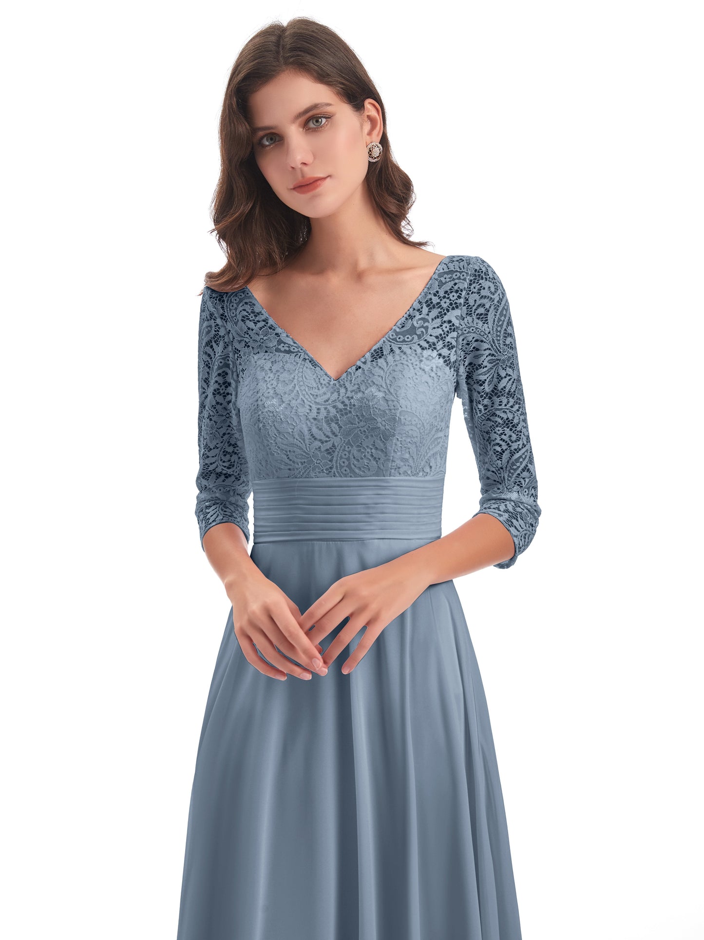Florence V-Neck 3/4 Length Sleeves Lace Bridesmaid Dresses