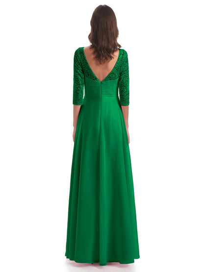 Florence V-Neck 3/4 Length Sleeves Lace Bridesmaid Dresses