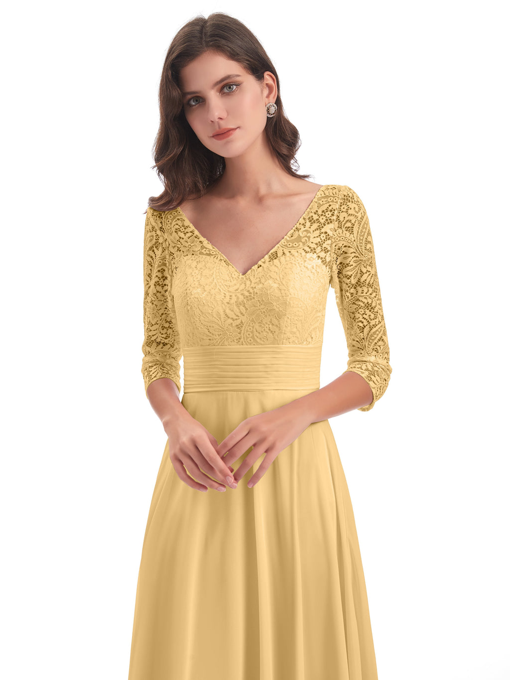 Florence V-Neck 3/4 Length Sleeves Lace Bridesmaid Dresses